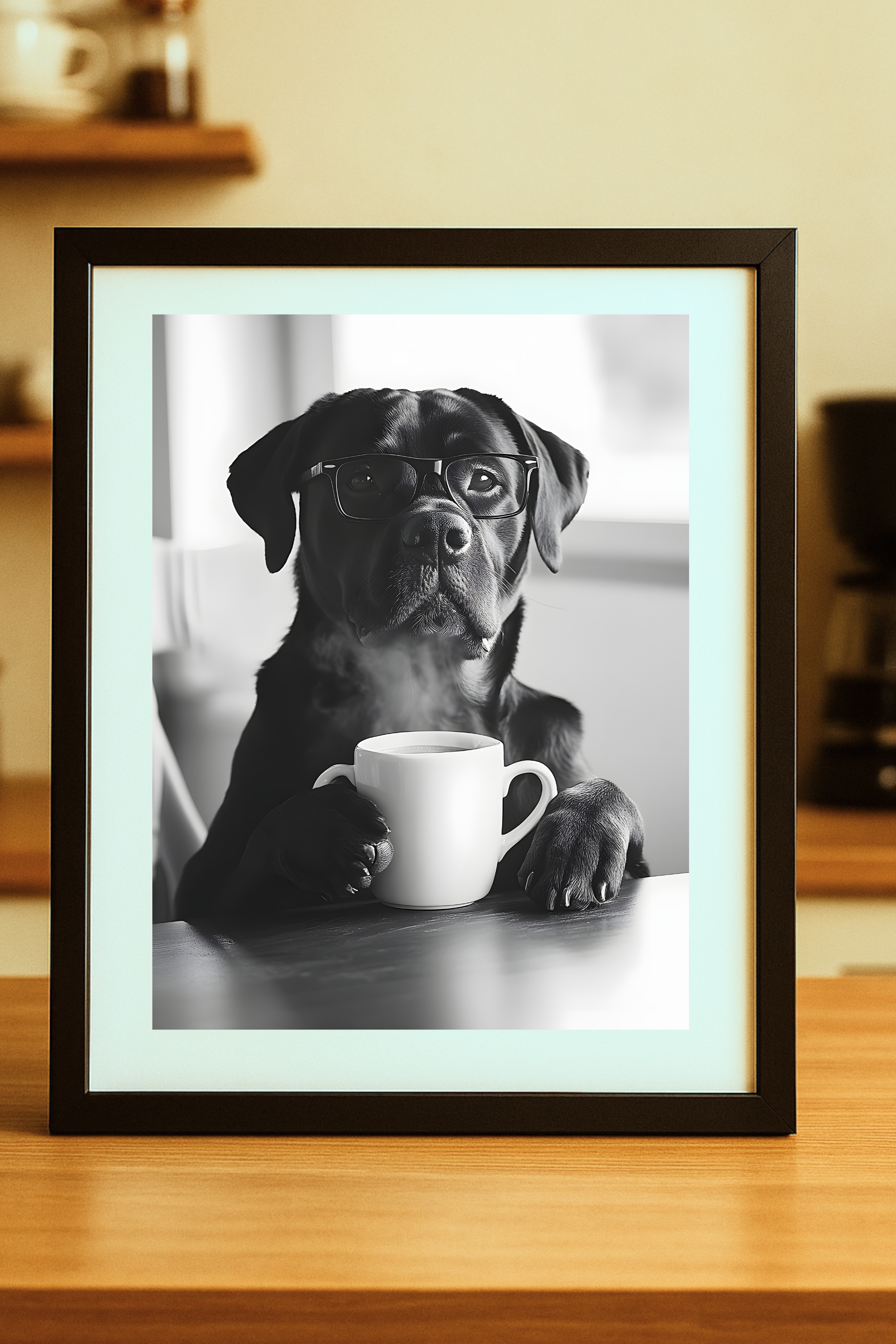 Rottweiler dog with Coffee Poster — Funny Wall Art Print
