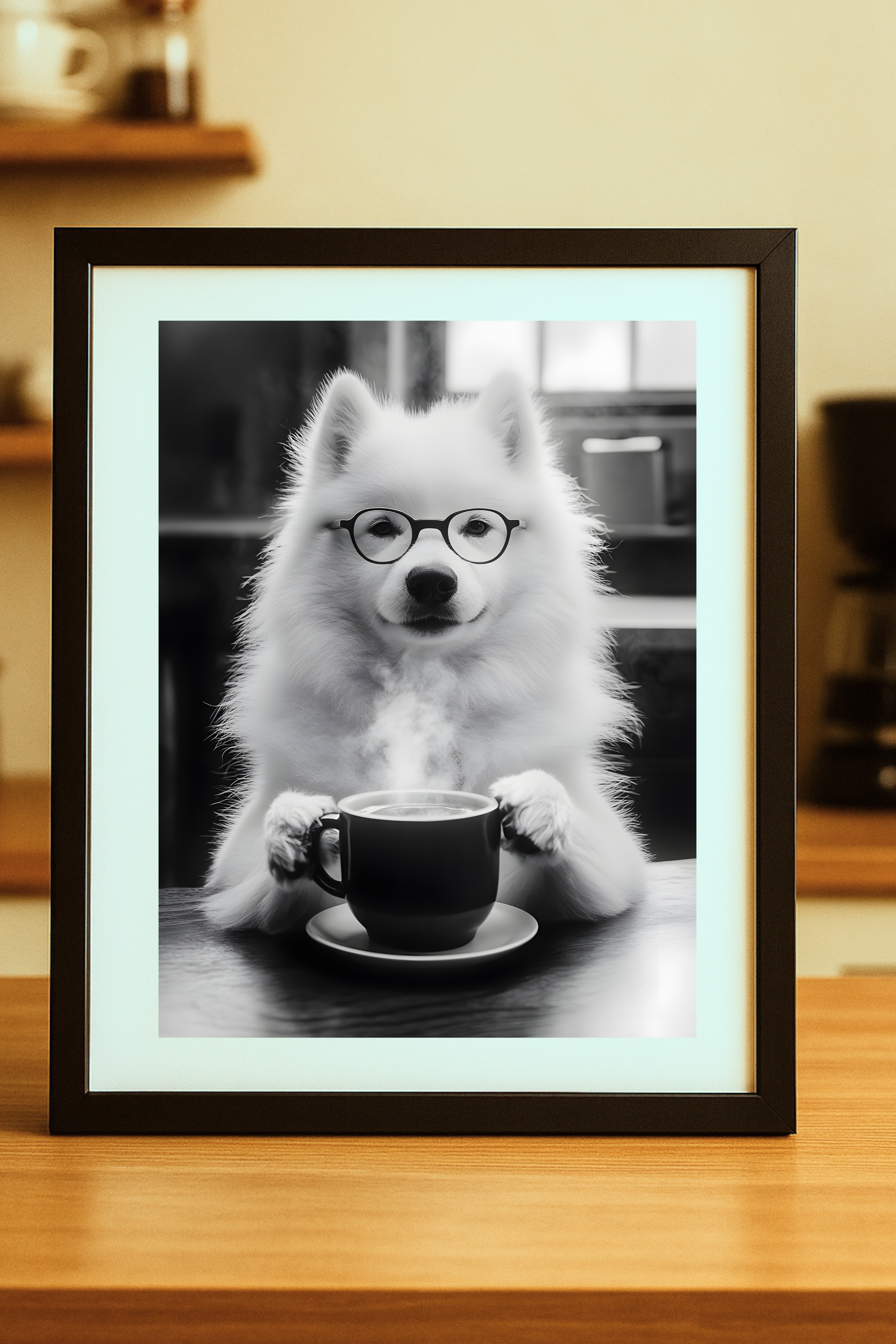 Samoyed with Coffee Poster — Funny Wall Art Print