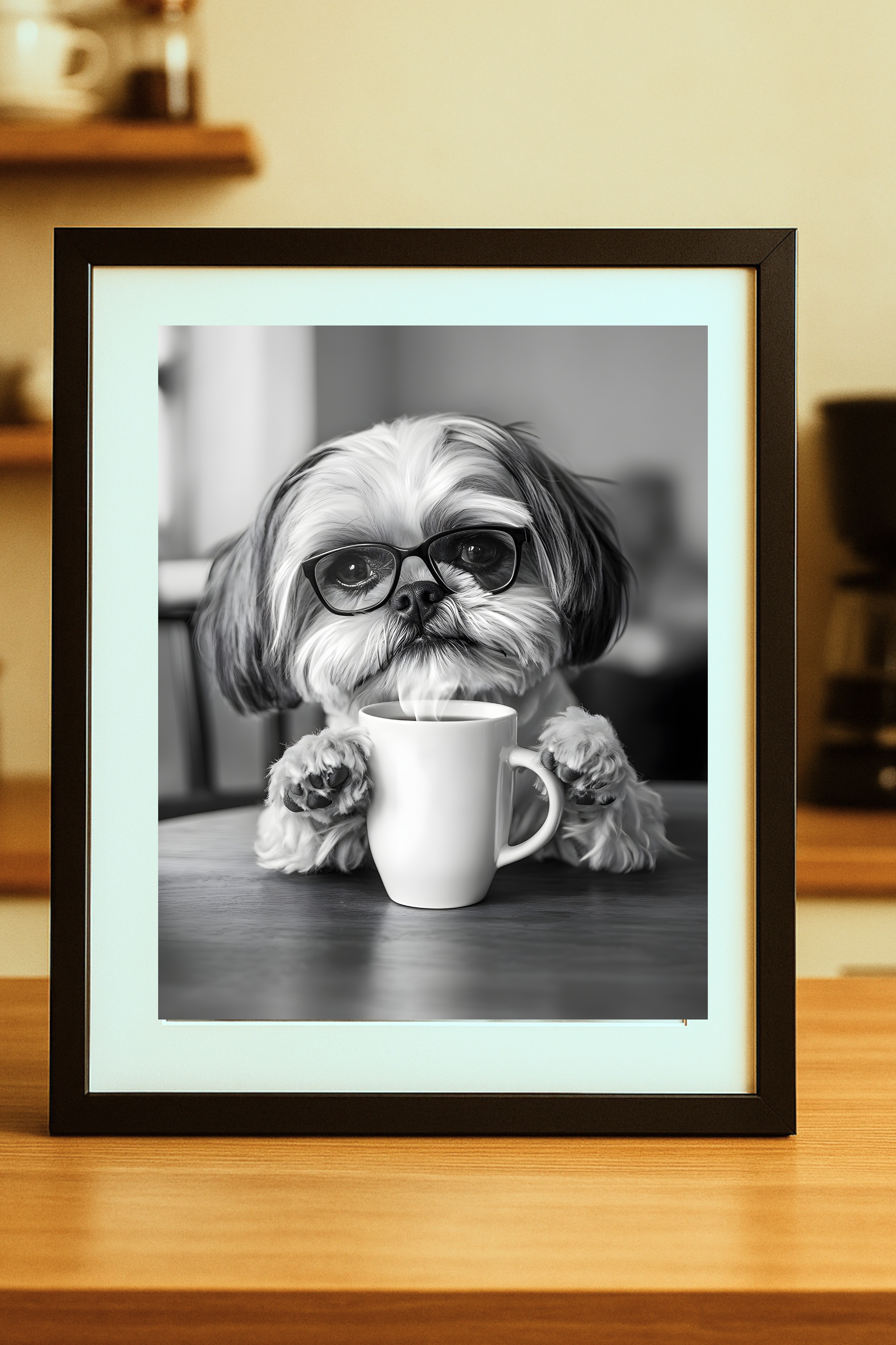 Shih Tzu Dog with Coffee Poster — Funny Wall Art Print Shih Tzu Dog with Coffee Poster — Funny Wall Art Print
