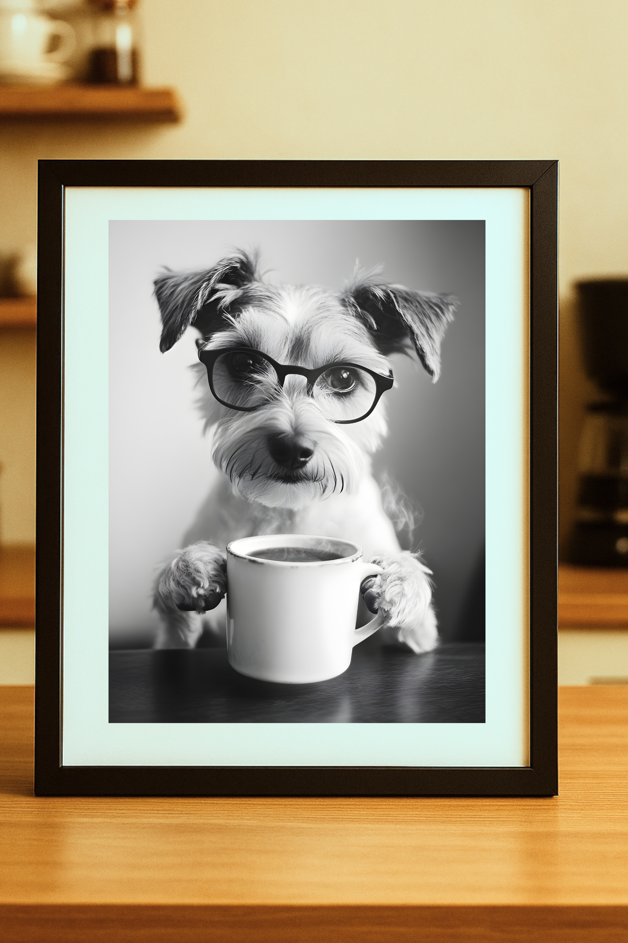 Terrier dog with Coffee Poster — Funny Wall Art Print Terrier dog with Coffee Poster — Funny Wall Art Print