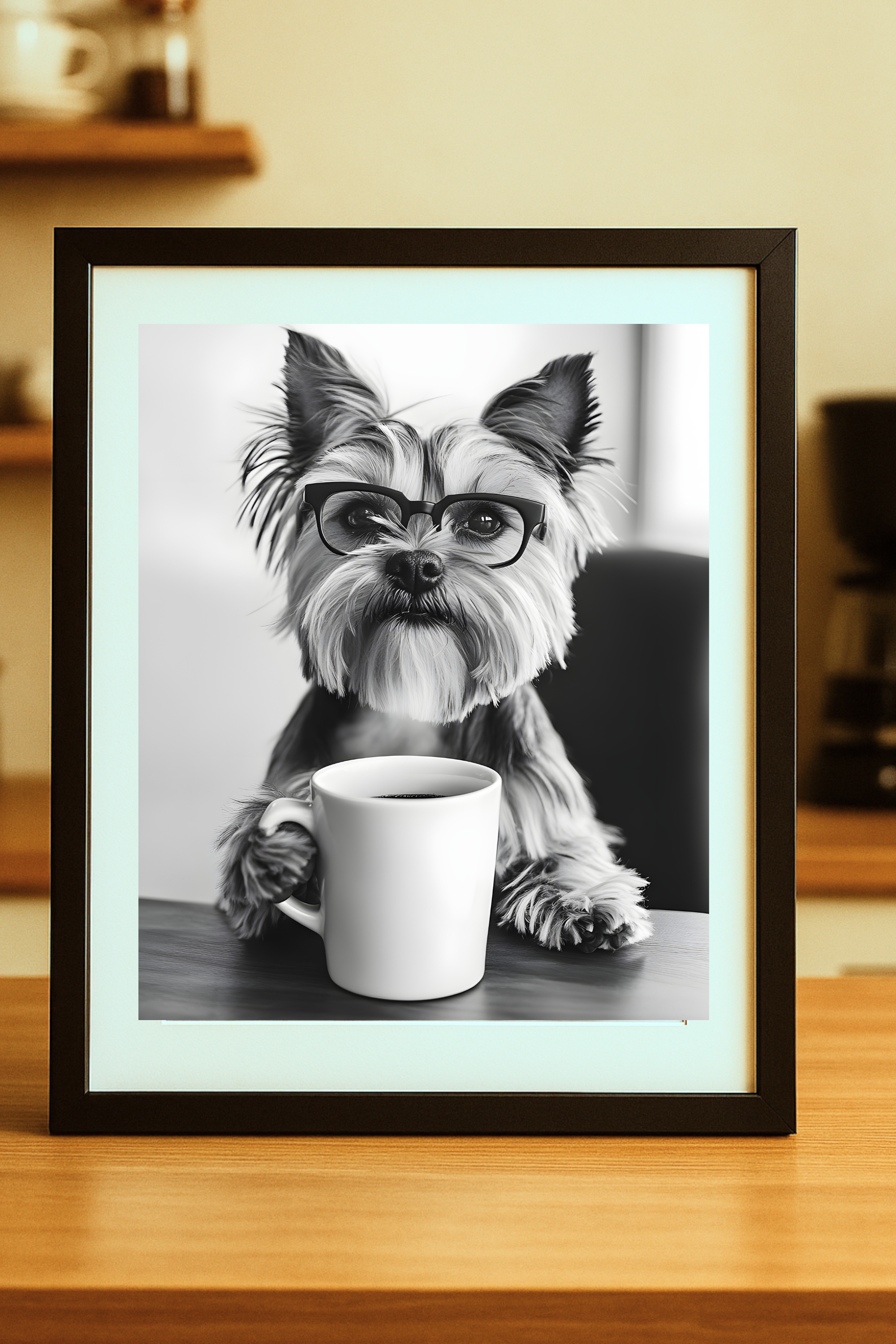  Yorkshire Terrier dog with Coffee Poster —Funny Wall Art Print