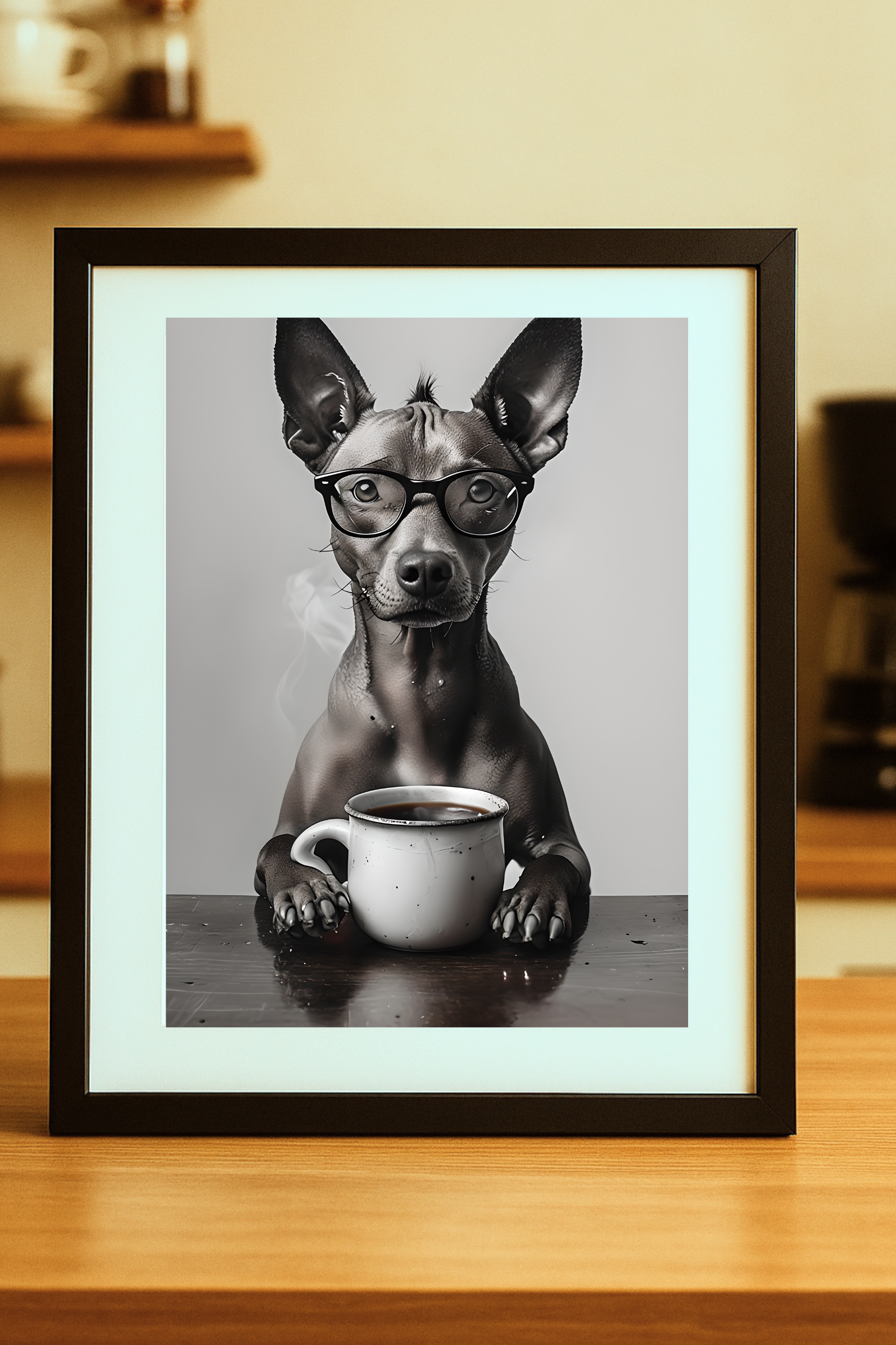 Xolointzcuintli Dog with Coffee Poster — Funny Wall Art Print product thumbnail image