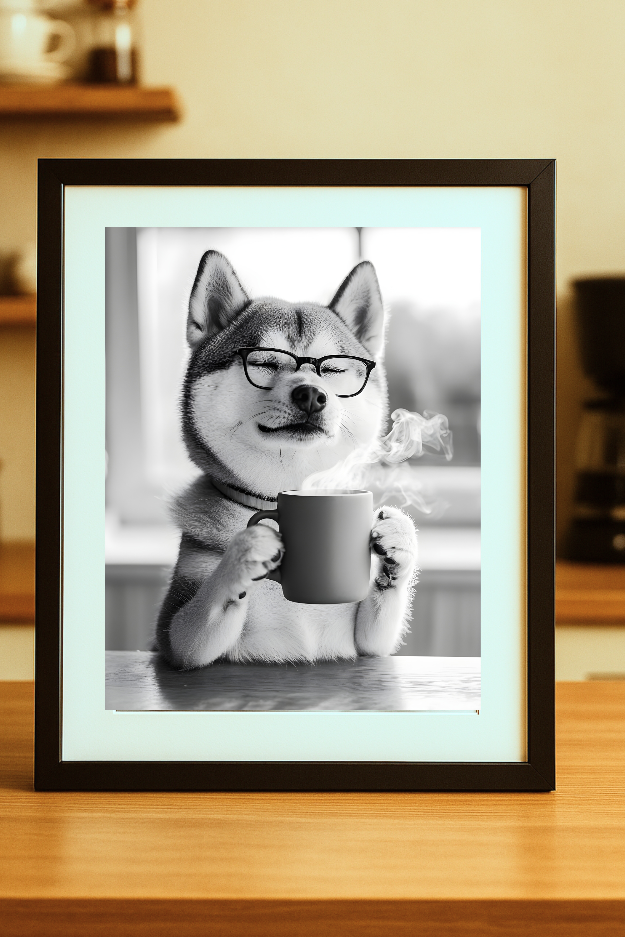 Shiba Inu with Coffee Poster —Funny Wall Art Print Shiba Inu with Coffee Poster —Funny Wall Art Print