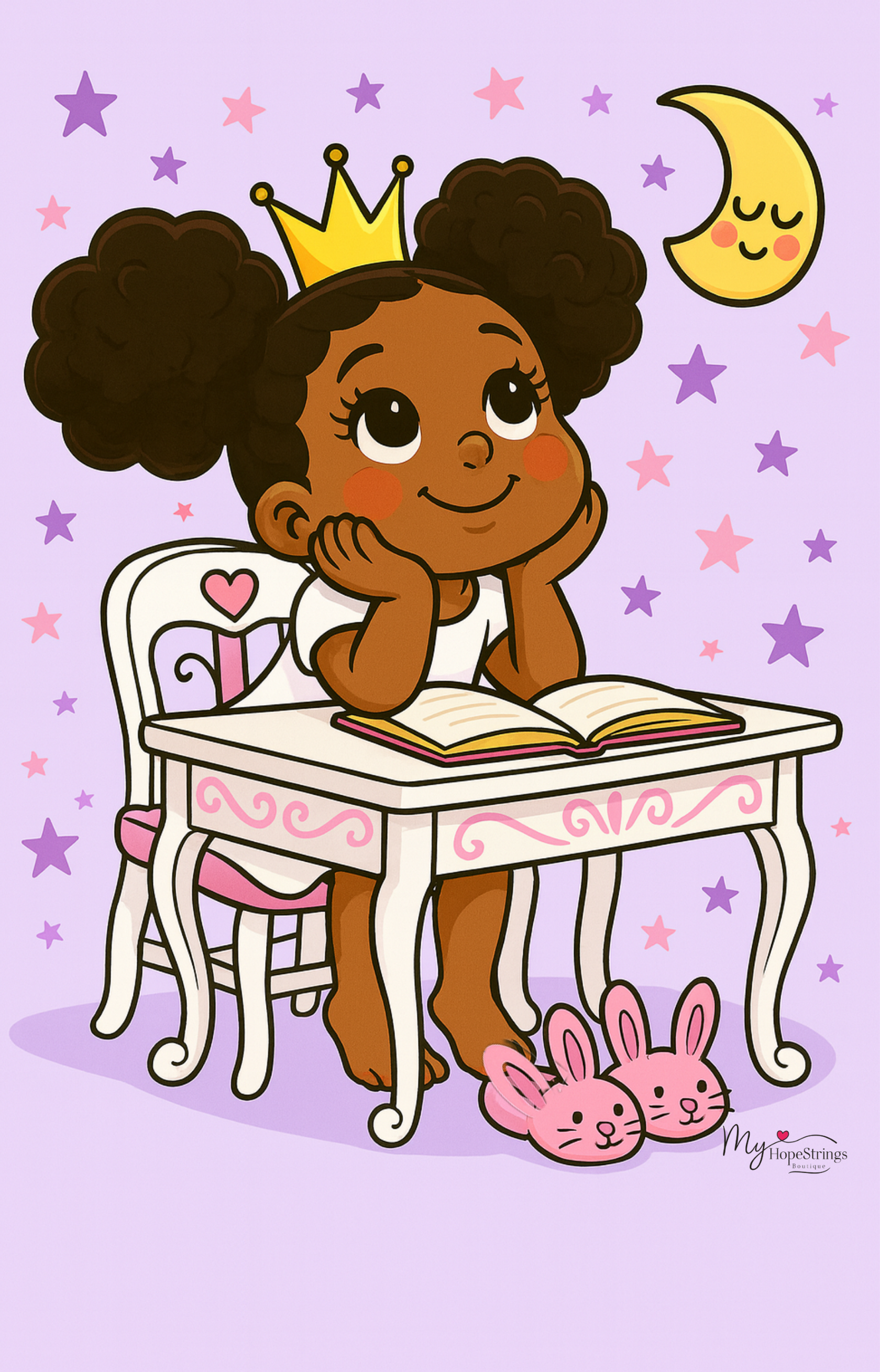 Gift Wrapping Roll Princess African American Girl Gift Wrap Roll — Cute Pajama &amp; Crown Design for Little Girls