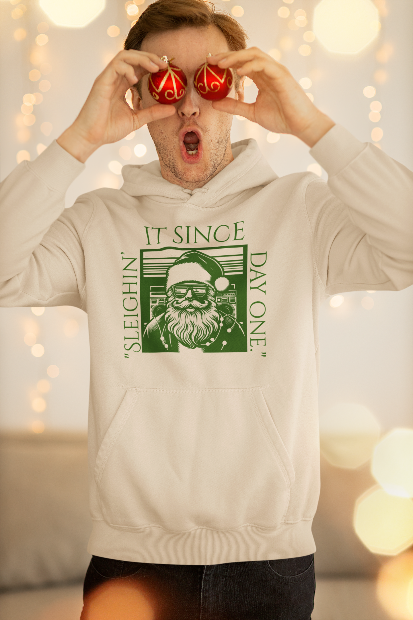 Santa Hoodie — "Sleighin' It Since Day One" Christmas Hoodie
