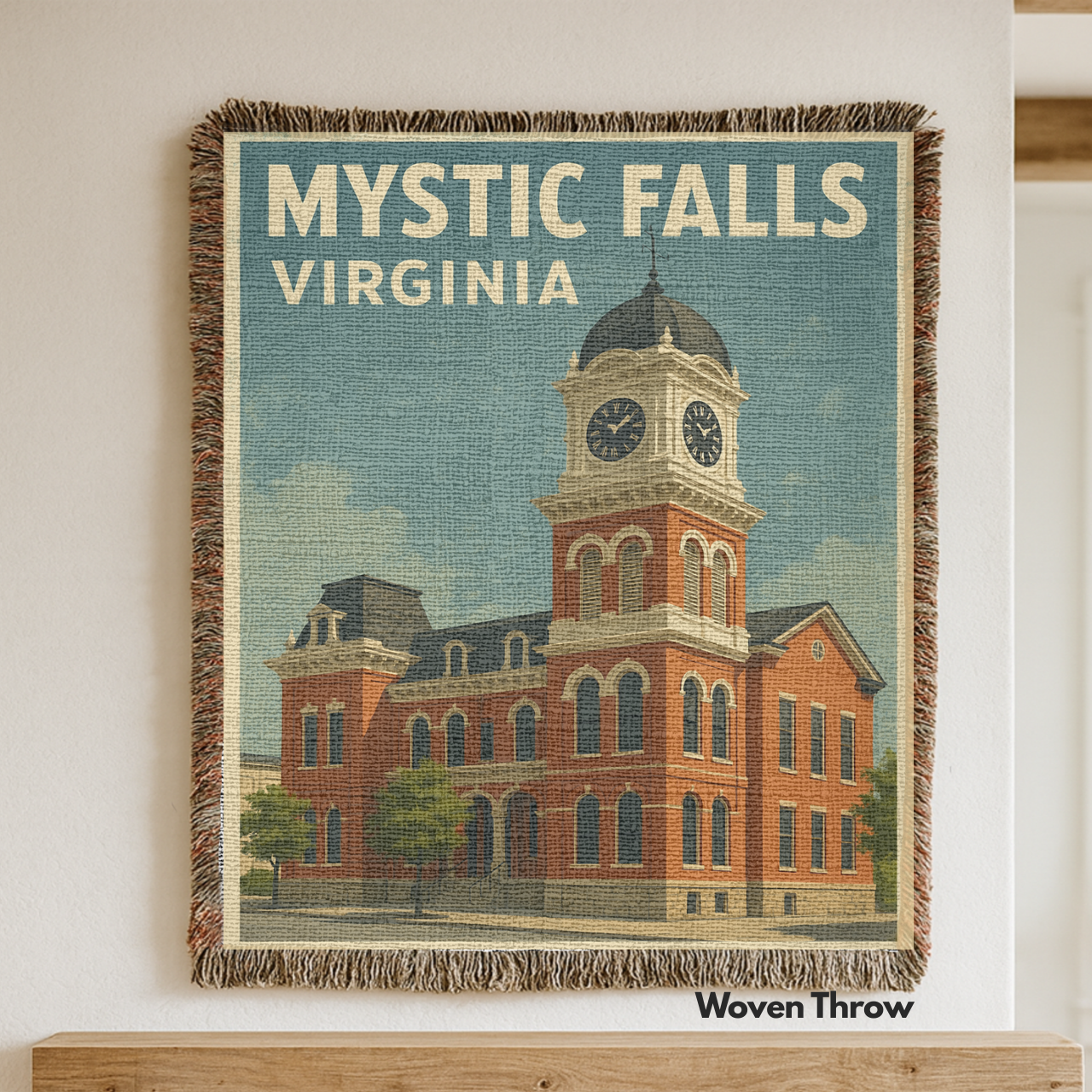 Clock Tower Woven Blanket | Mystic Falls, Virginia | The Vampire Diaries Inspired