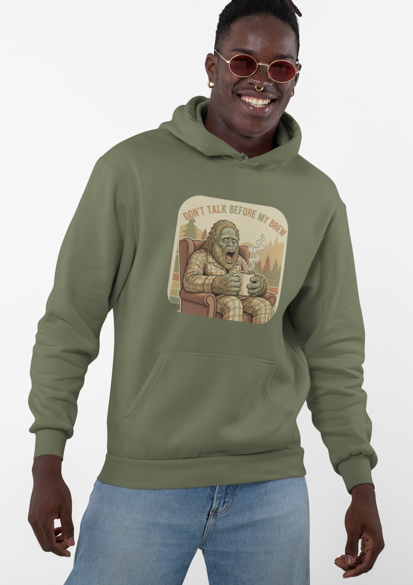 Bigfoot Coffee Hoodie — "Don’t Talk Before My Brew" Graphic Hoodie product thumbnail image