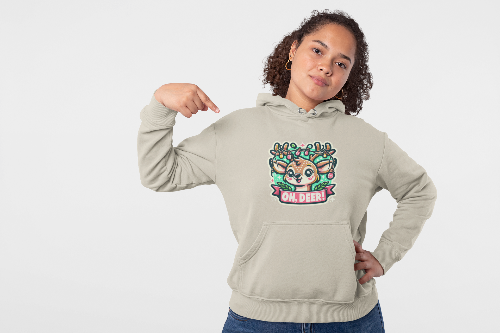 Cute Reindeer Christmas Hoodie — "Oh, Deer!" Holiday Graphic Hoodie product thumbnail image Cute Reindeer Christmas Hoodie — "Oh, Deer!" Holiday Graphic Hoodie product thumbnail image