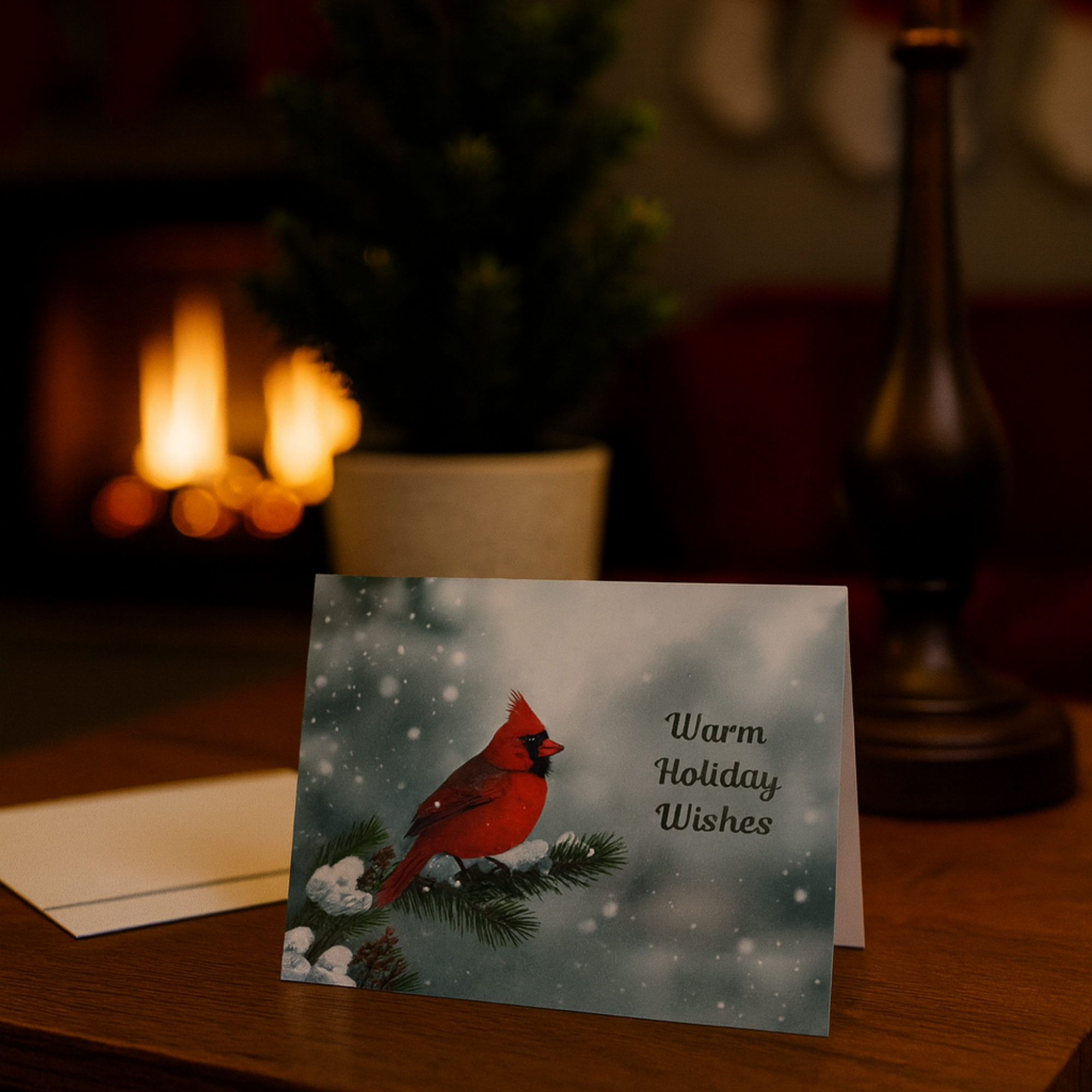Warm Holiday Wishes Cardinal Christmas Card Winter Bird Greeting Card Snowy Cardinal Holiday Stationery Festive Christmas Card for Gifting