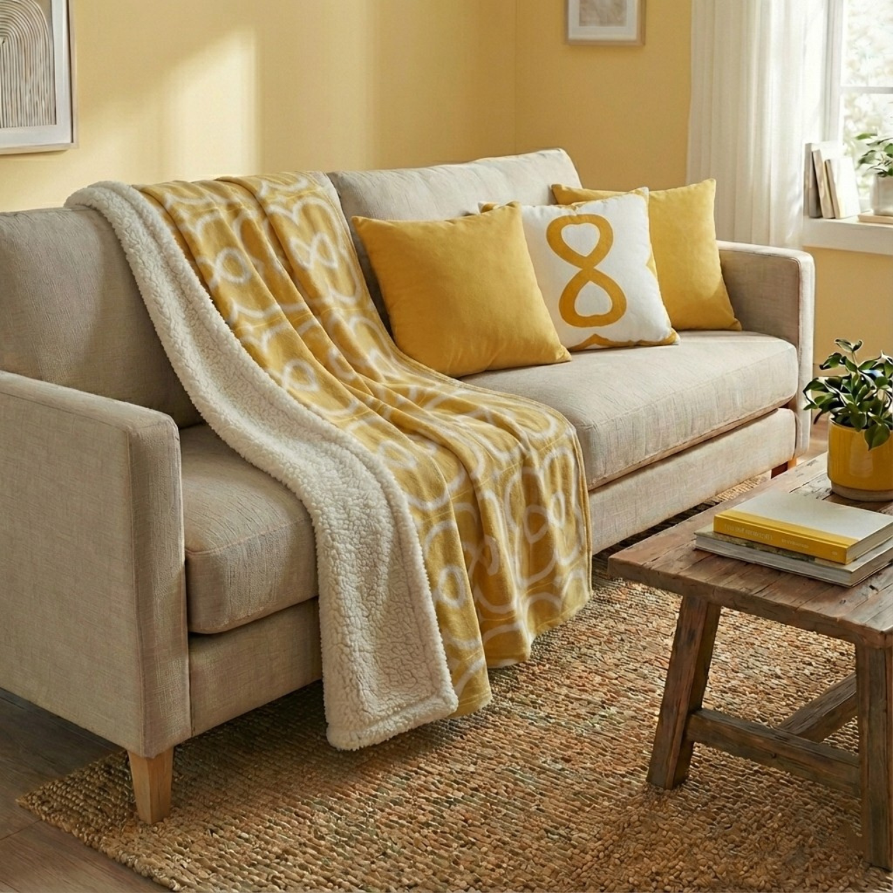 Mustard Yellow EL Line - Fleece Sherpa Blanket product thumbnail image Mustard Yellow EL Line - Fleece Sherpa Blanket product thumbnail image