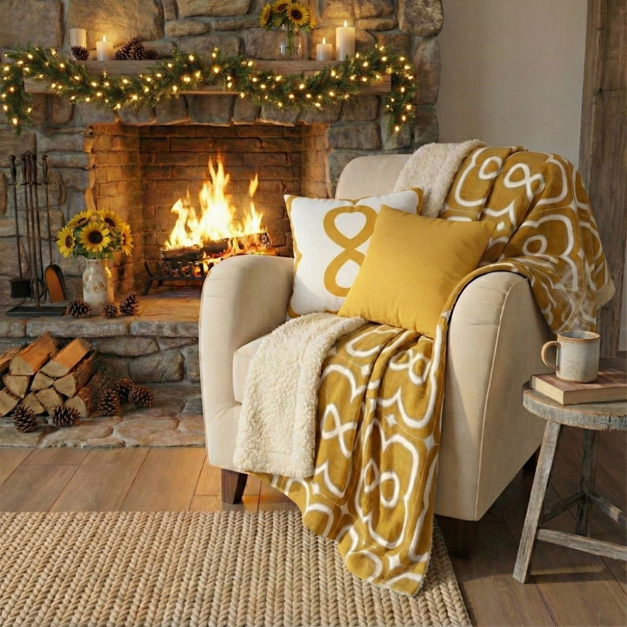 Mustard Yellow EL Line - Fleece Sherpa Blanket product thumbnail image