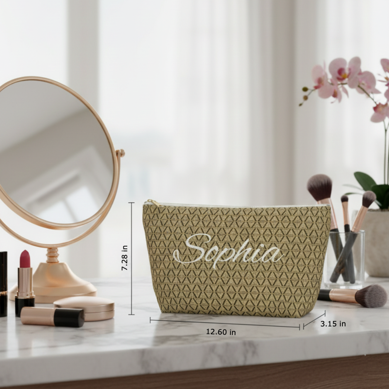 Personalized Boho Accessory Pouch — Custom Name Makeup Bag product thumbnail image