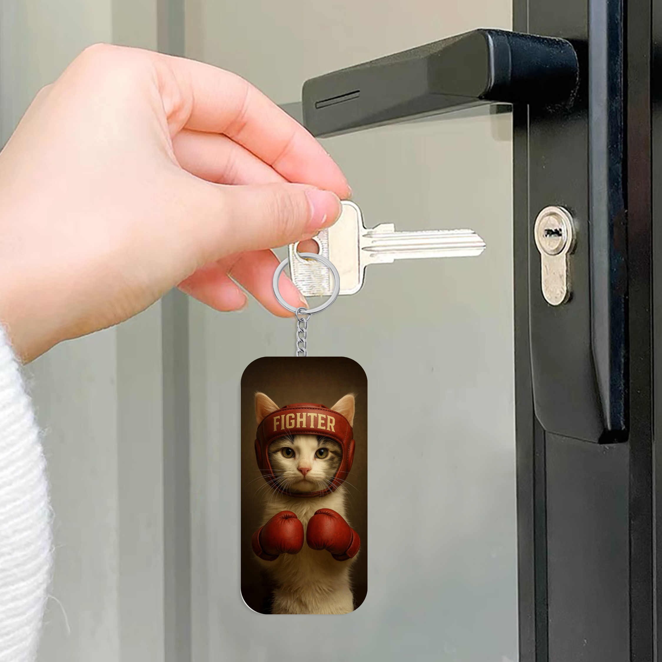 Ed Kitten Keychain Charm — Double‑Sided Boxing Kitten Key Ring product thumbnail image Ed Kitten Keychain Charm — Double‑Sided Boxing Kitten Key Ring product thumbnail image