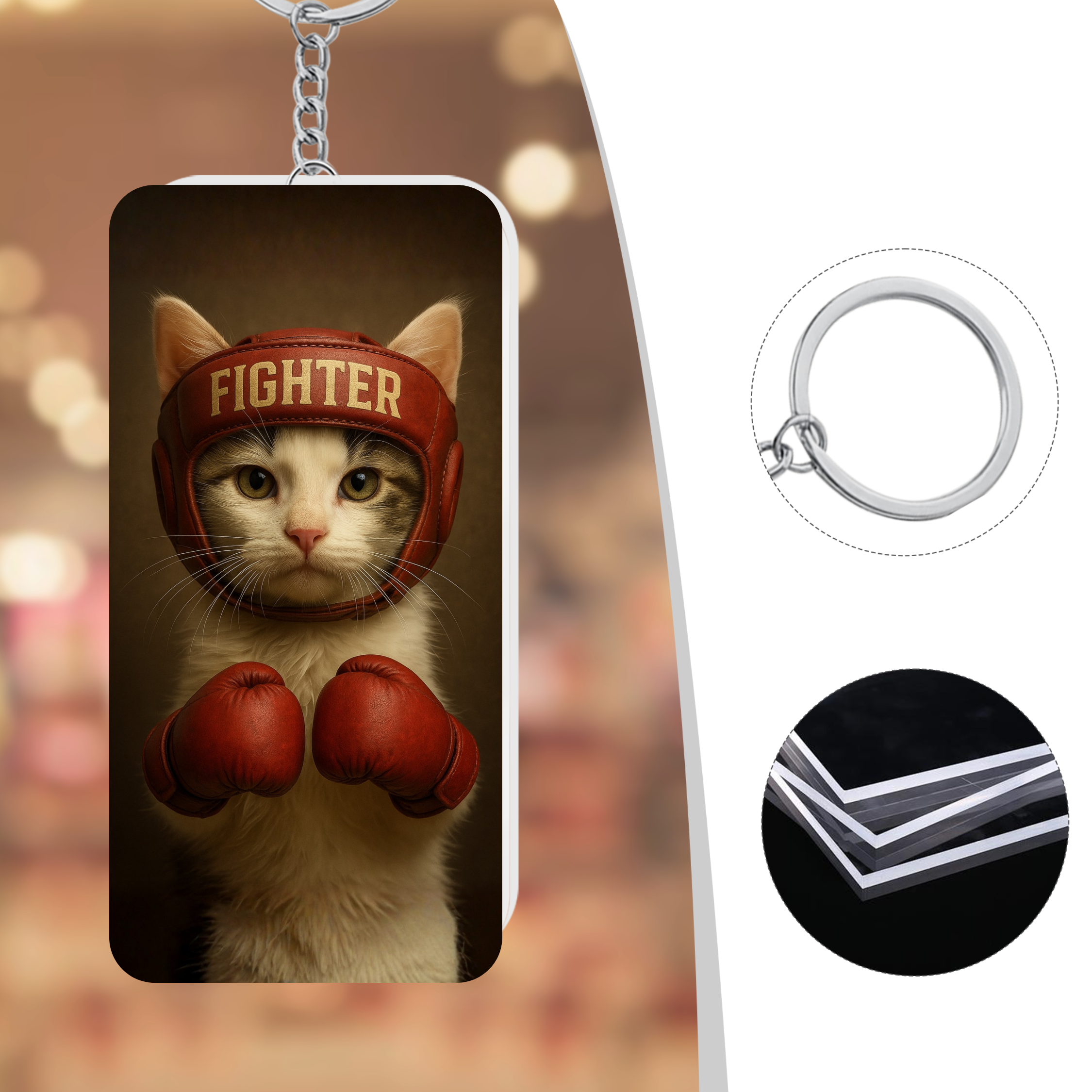 Ed Kitten Keychain Charm — Double‑Sided Boxing Kitten Key Ring product thumbnail image