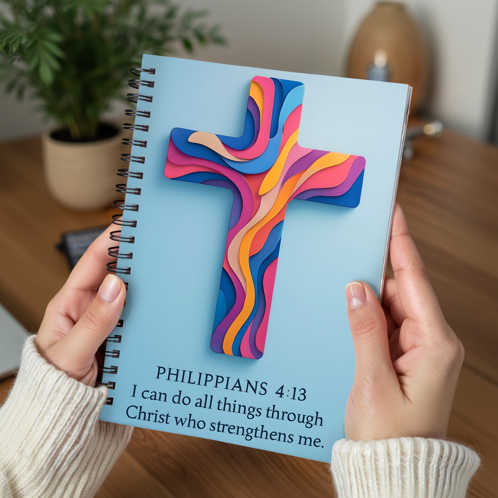 Christian Spiral Notebook Colorful Cross with Philippians 4:13 Ruled Journal product thumbnail image Christian Spiral Notebook Colorful Cross with Philippians 4:13 Ruled Journal product thumbnail image