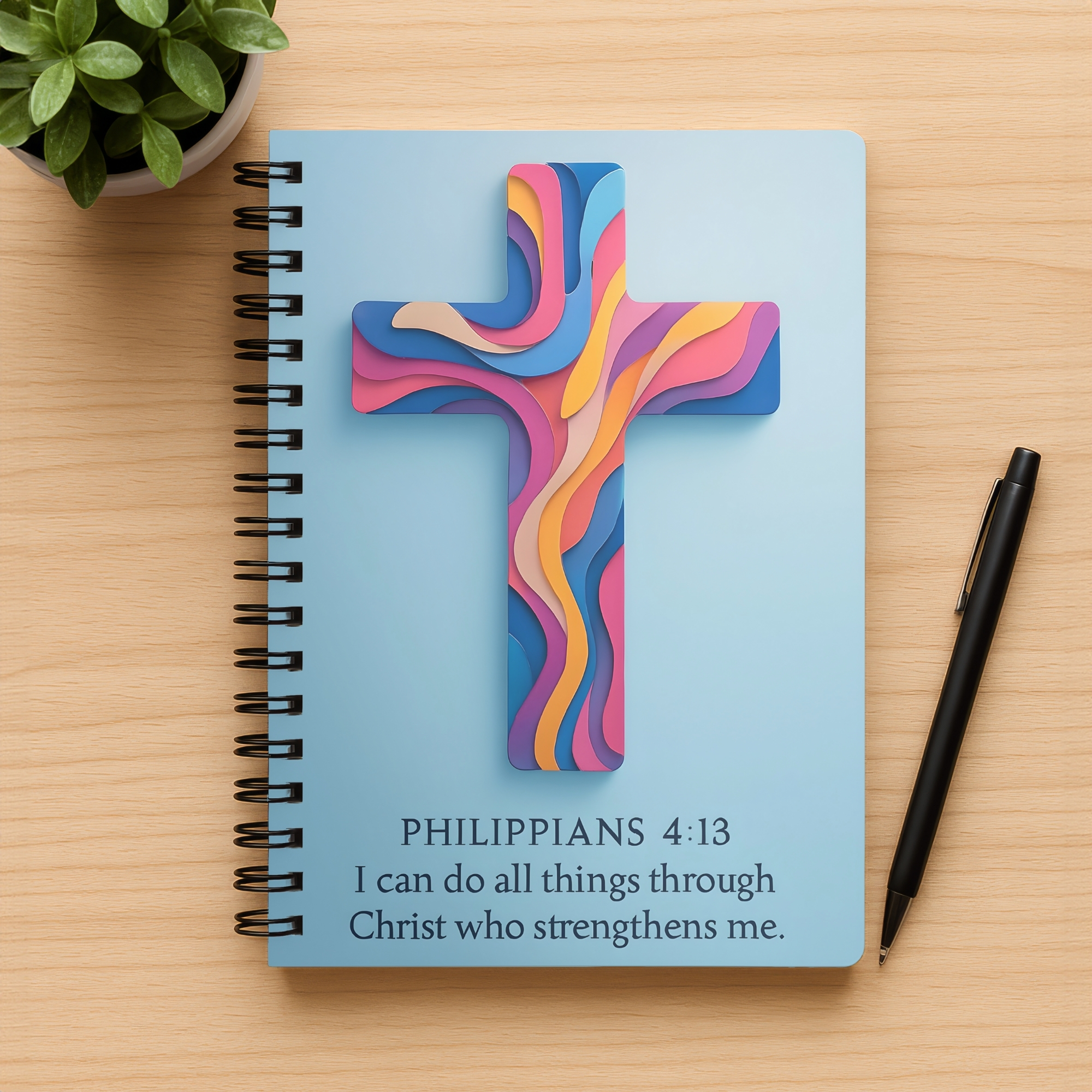 Christian Spiral Notebook Colorful Cross with Philippians 4:13 Ruled Journal product thumbnail image Christian Spiral Notebook Colorful Cross with Philippians 4:13 Ruled Journal product thumbnail image