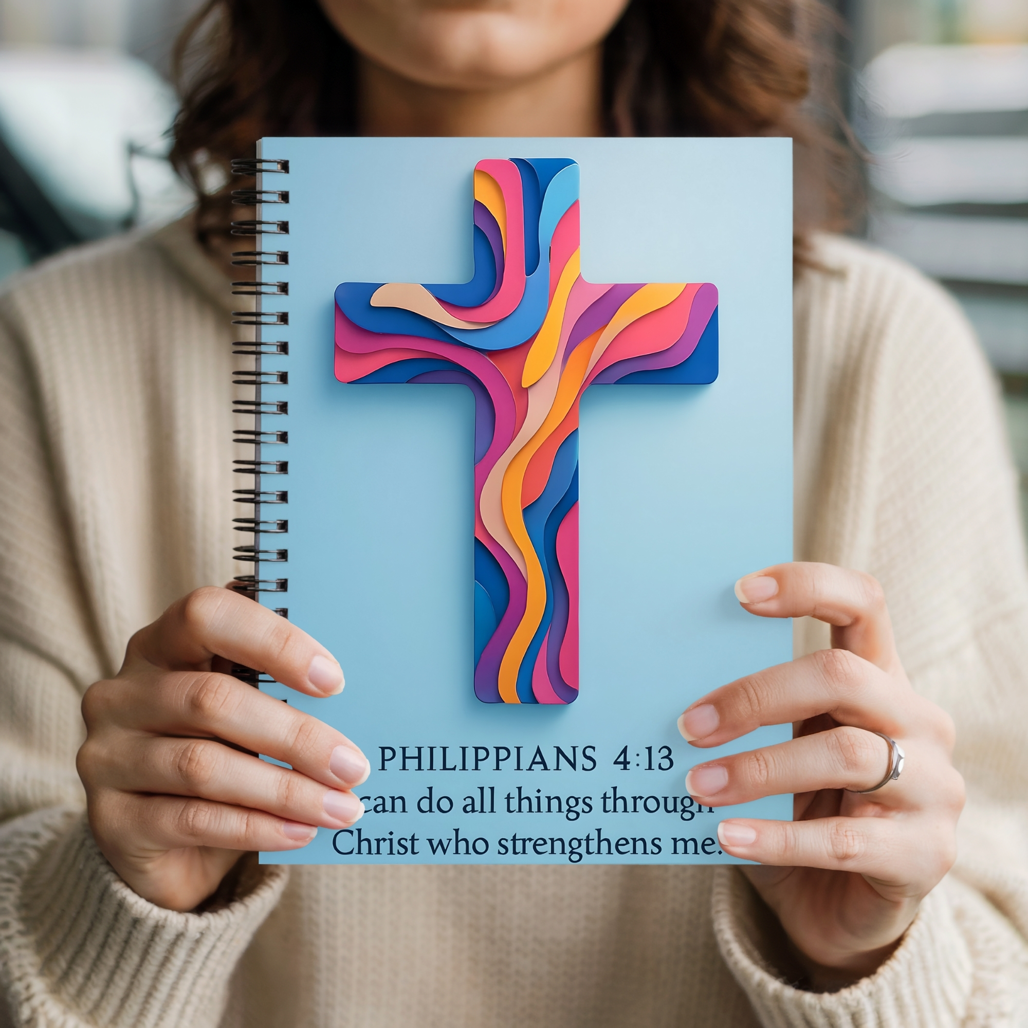 Christian Spiral Notebook Colorful Cross with Philippians 4:13 Ruled Journal product thumbnail image Christian Spiral Notebook Colorful Cross with Philippians 4:13 Ruled Journal product thumbnail image