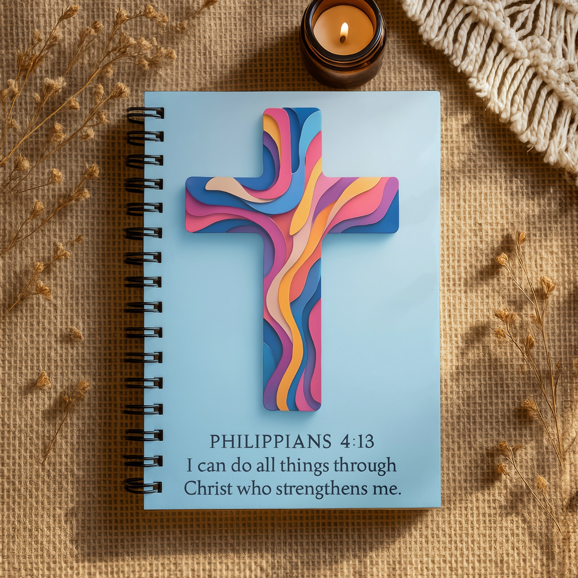 Christian Spiral Notebook Colorful Cross with Philippians 4:13 Ruled Journal product thumbnail image Christian Spiral Notebook Colorful Cross with Philippians 4:13 Ruled Journal product thumbnail image