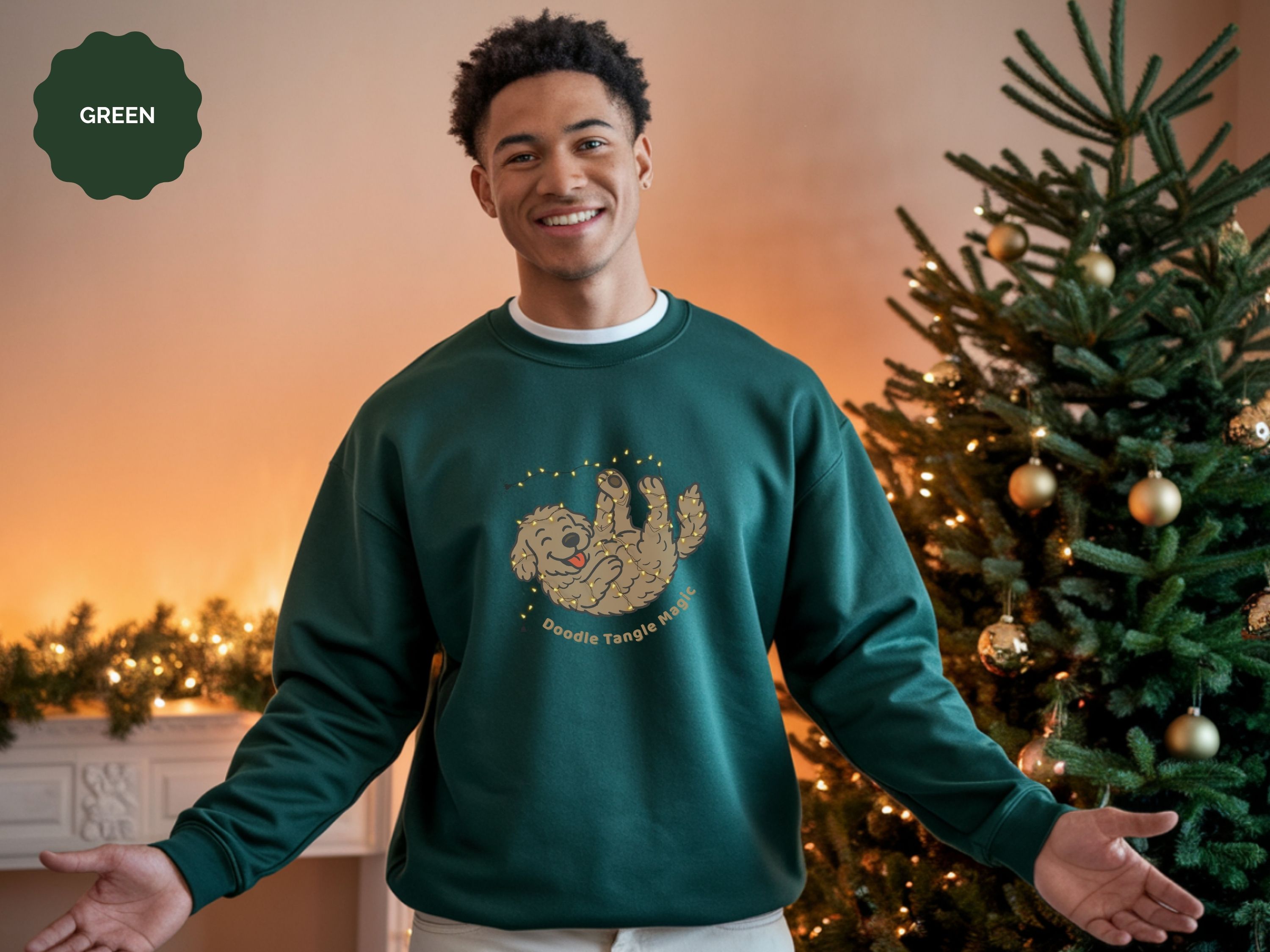 Unisex Goldendoodle Christmas Lights Sweatshirt, Cozy-Warm Fleece Crewneck for Dog Lovers product thumbnail image Unisex Goldendoodle Christmas Lights Sweatshirt, Cozy-Warm Fleece Crewneck for Dog Lovers product thumbnail image