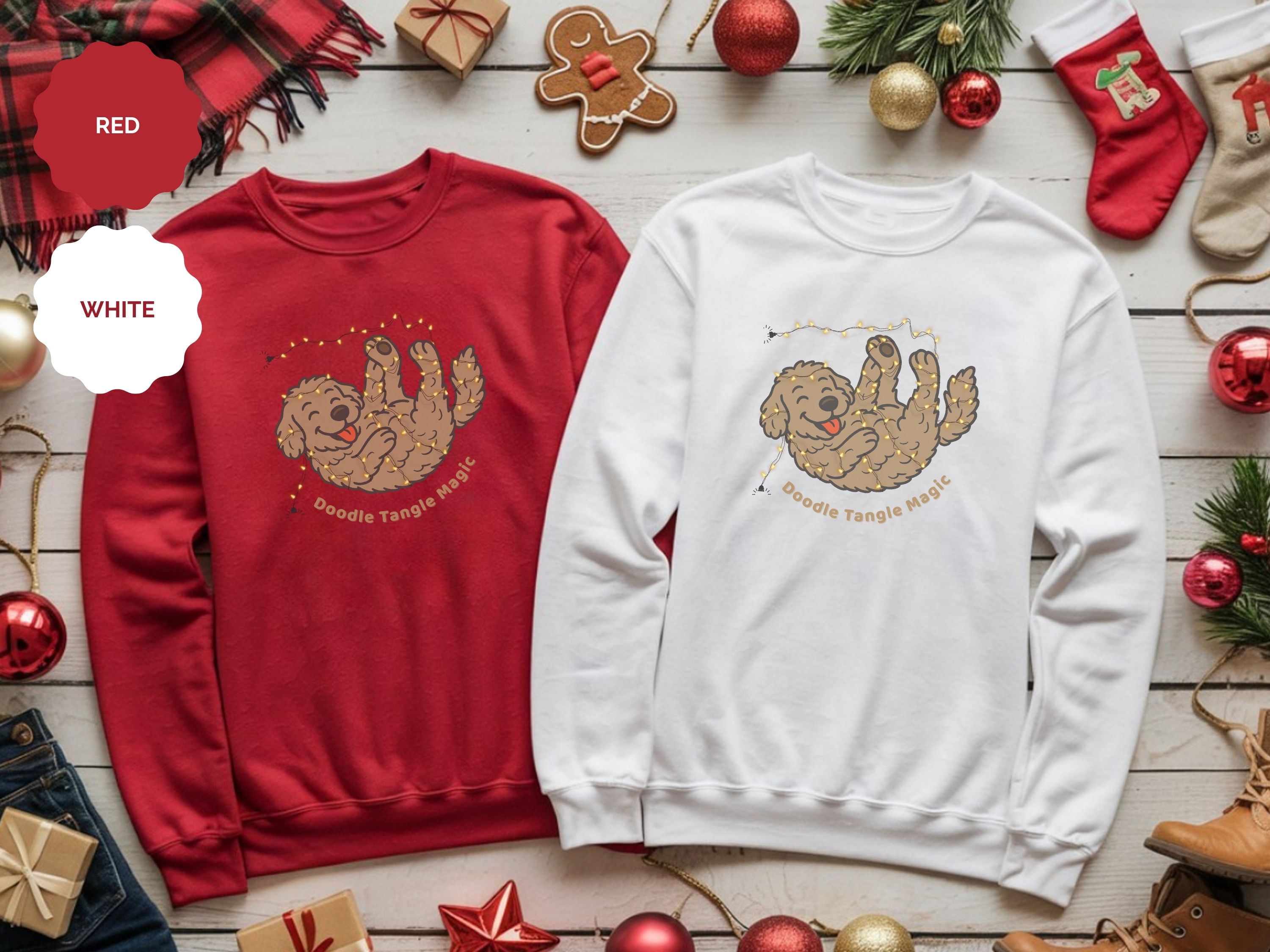 Goldendoodle Christmas Lights Kids Sweatshirt, Cute Dog Lover Ultrasoft Durable Fleece Sweater for Kids product thumbnail image Goldendoodle Christmas Lights Kids Sweatshirt, Cute Dog Lover Ultrasoft Durable Fleece Sweater for Kids product thumbnail image