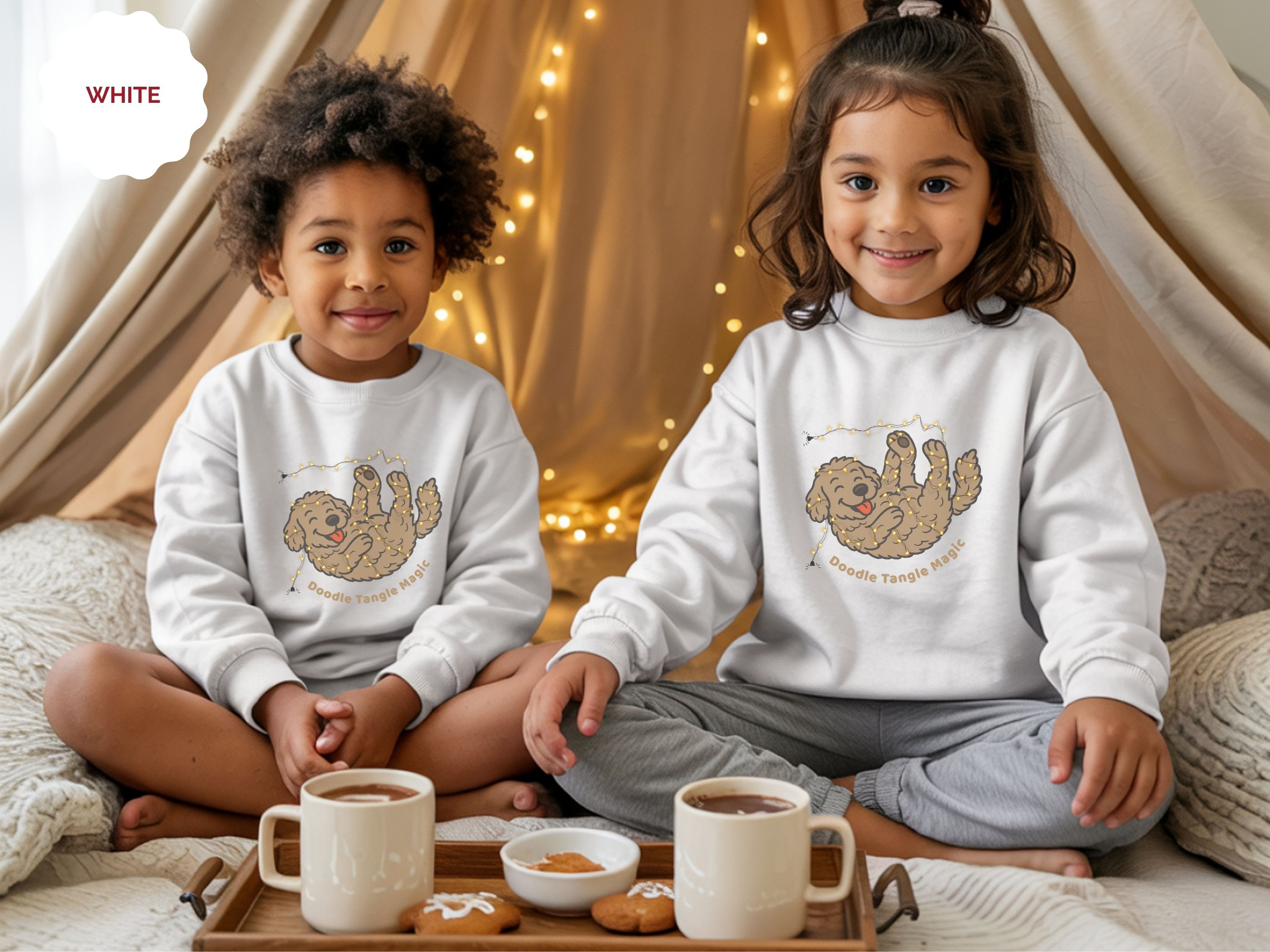 Goldendoodle Christmas Lights Kids Sweatshirt, Cute Dog Lover Ultrasoft Durable Fleece Sweater for Kids product thumbnail image