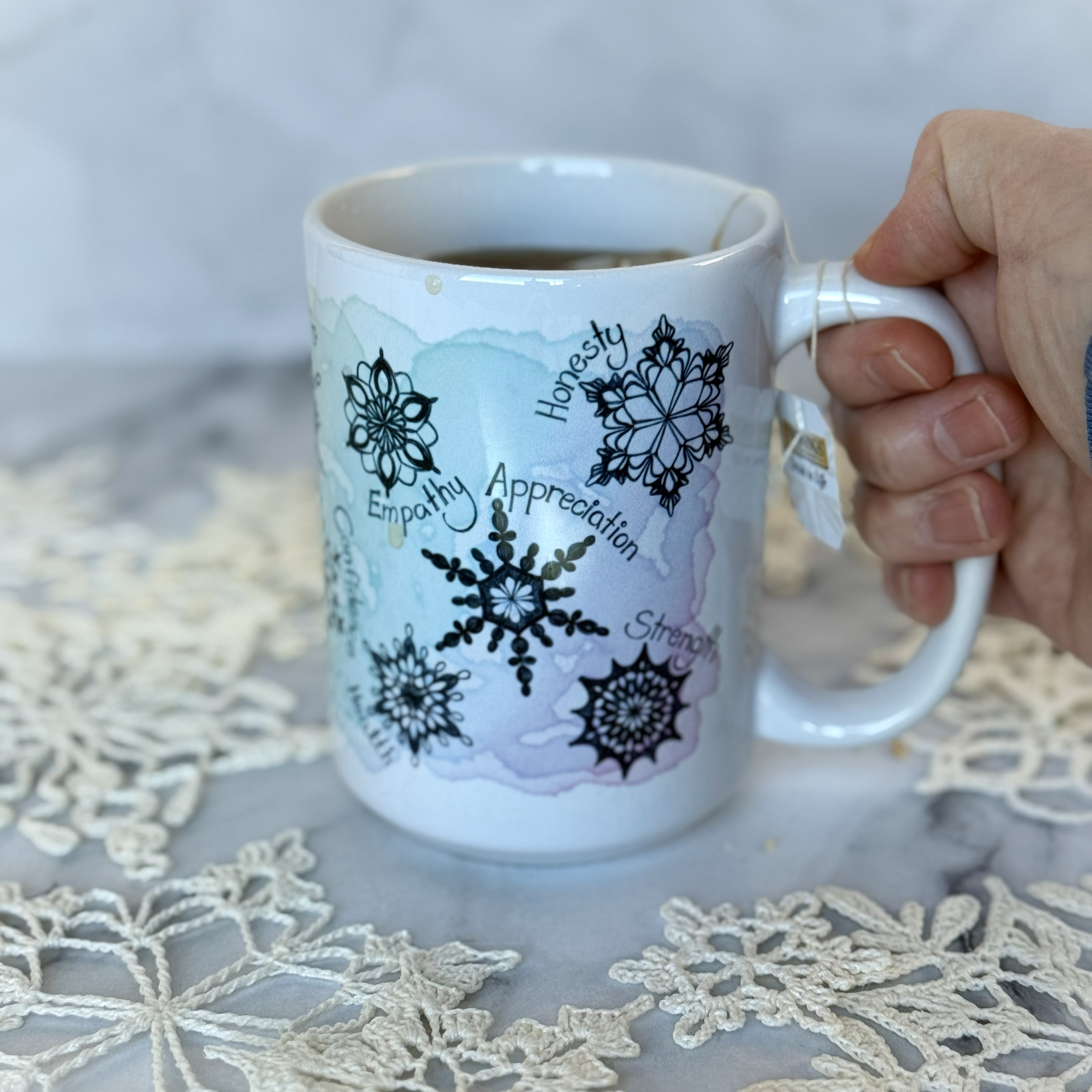 15oz Contemplations Snowflake Mug — Words of Strength (Perseverance, Empathy, Gratitude)