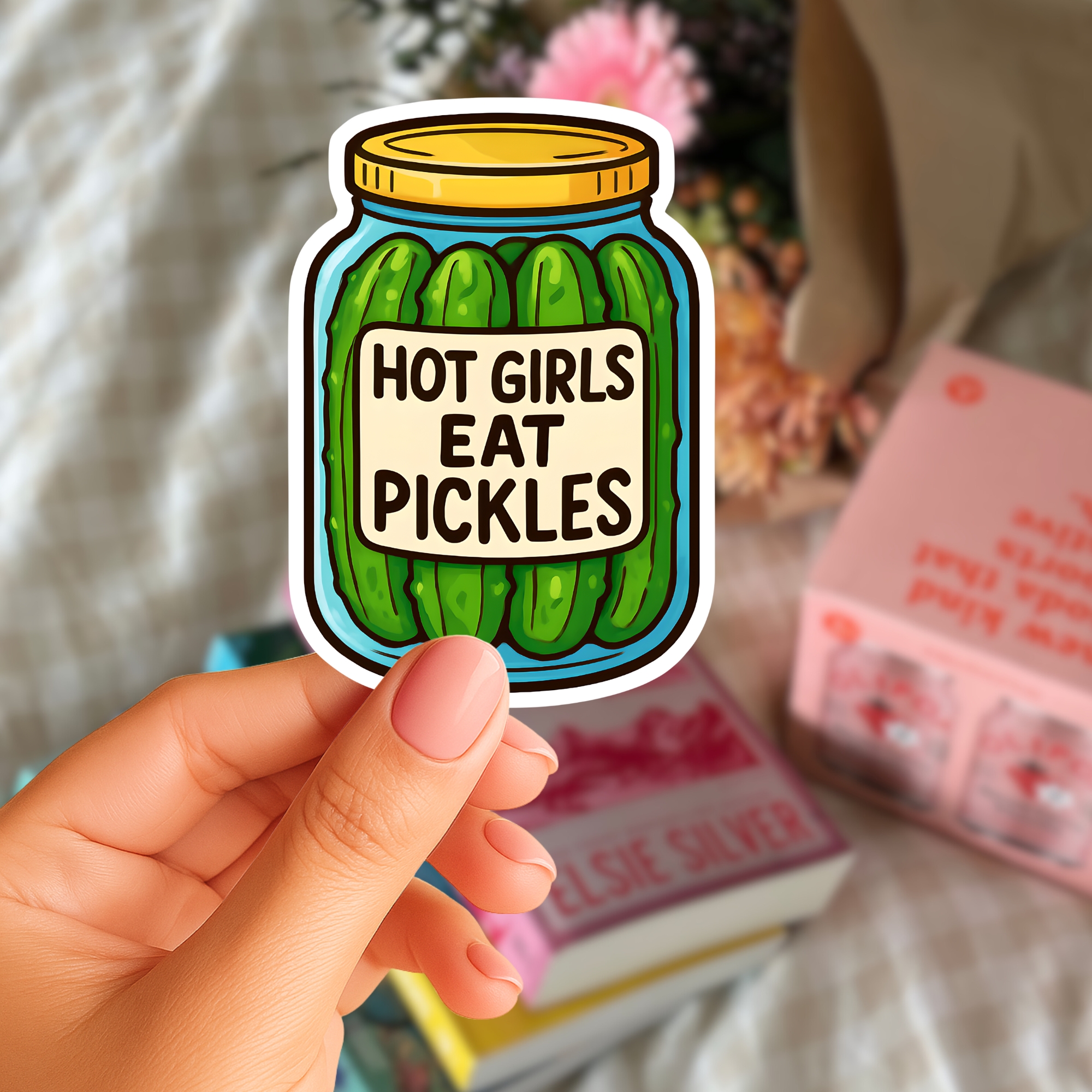 Kiss-Cut Sticker Jar Design "Hot Girls Eat Pickles"  product thumbnail image