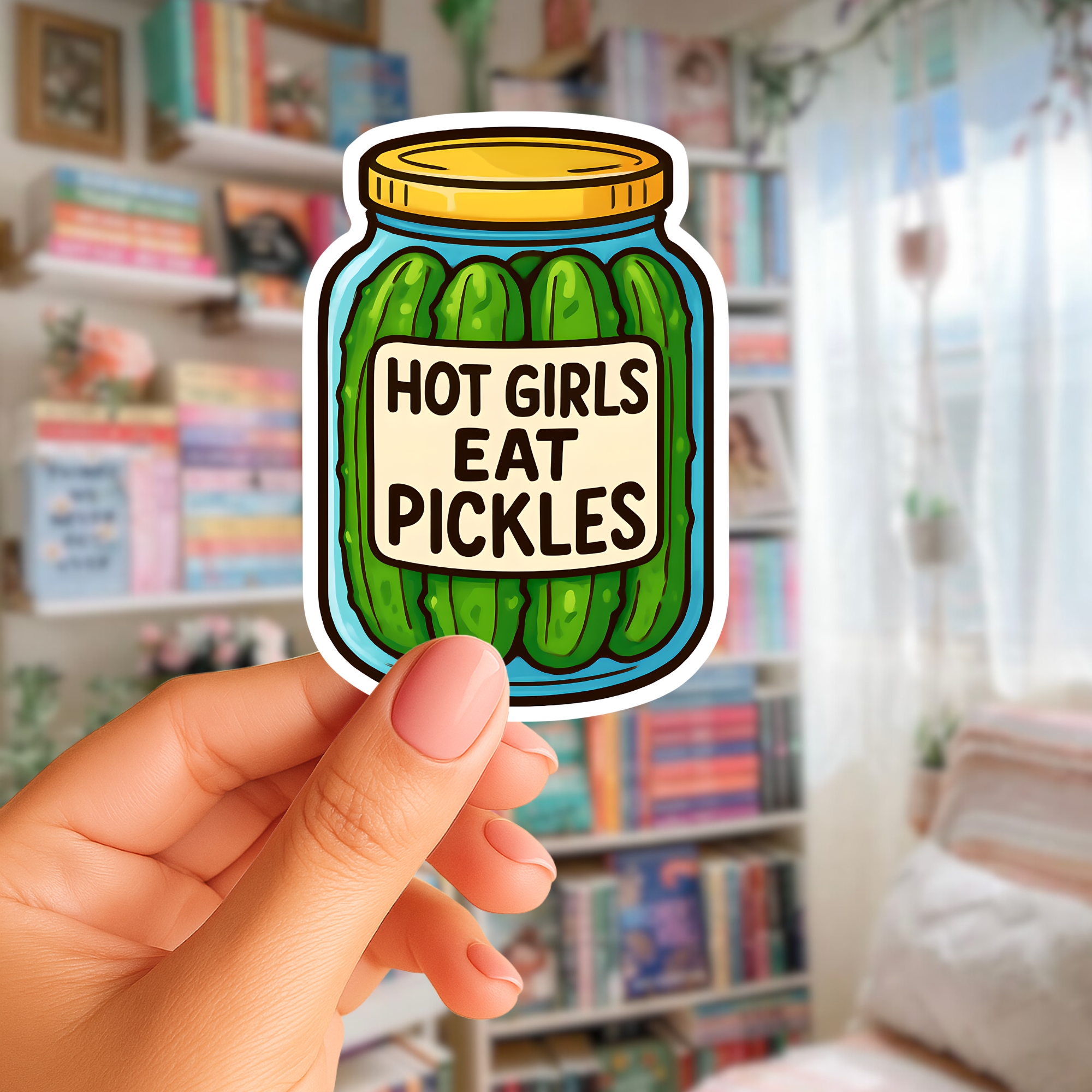Kiss-Cut Sticker Jar Design "Hot Girls Eat Pickles"  product thumbnail image