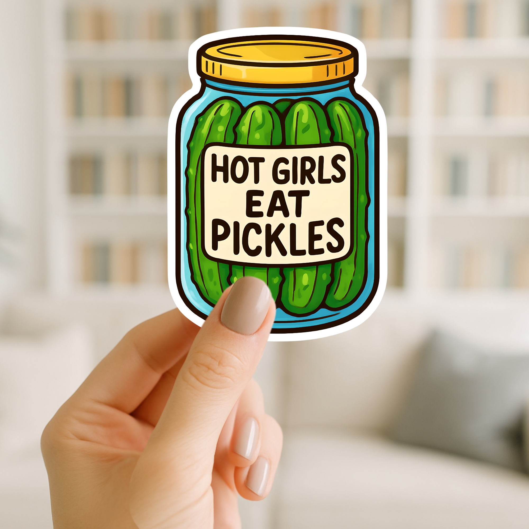 Kiss-Cut Sticker Jar Design "Hot Girls Eat Pickles"  product thumbnail image