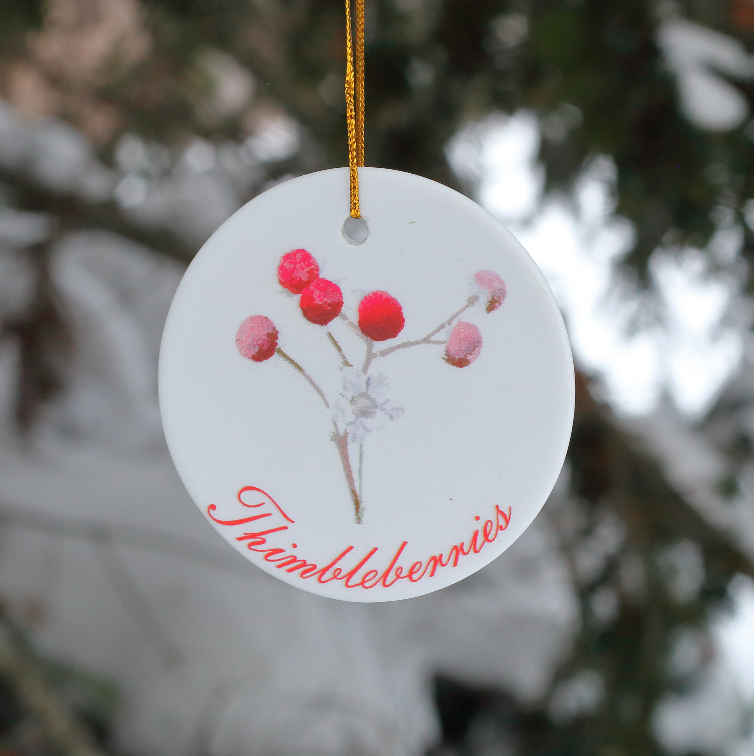 Thimbleberries and Flower Ceramic Ornament