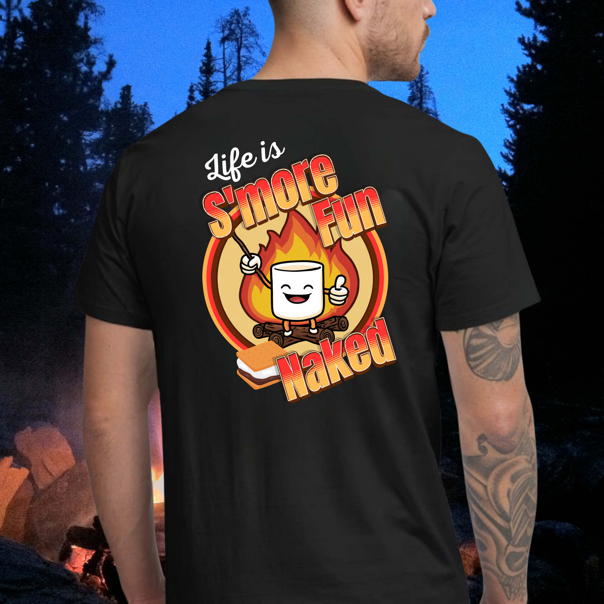 Camp Naked Clothing | S'more | T-Shirt — Humorous Outdoor Adventure Tee for Campers
