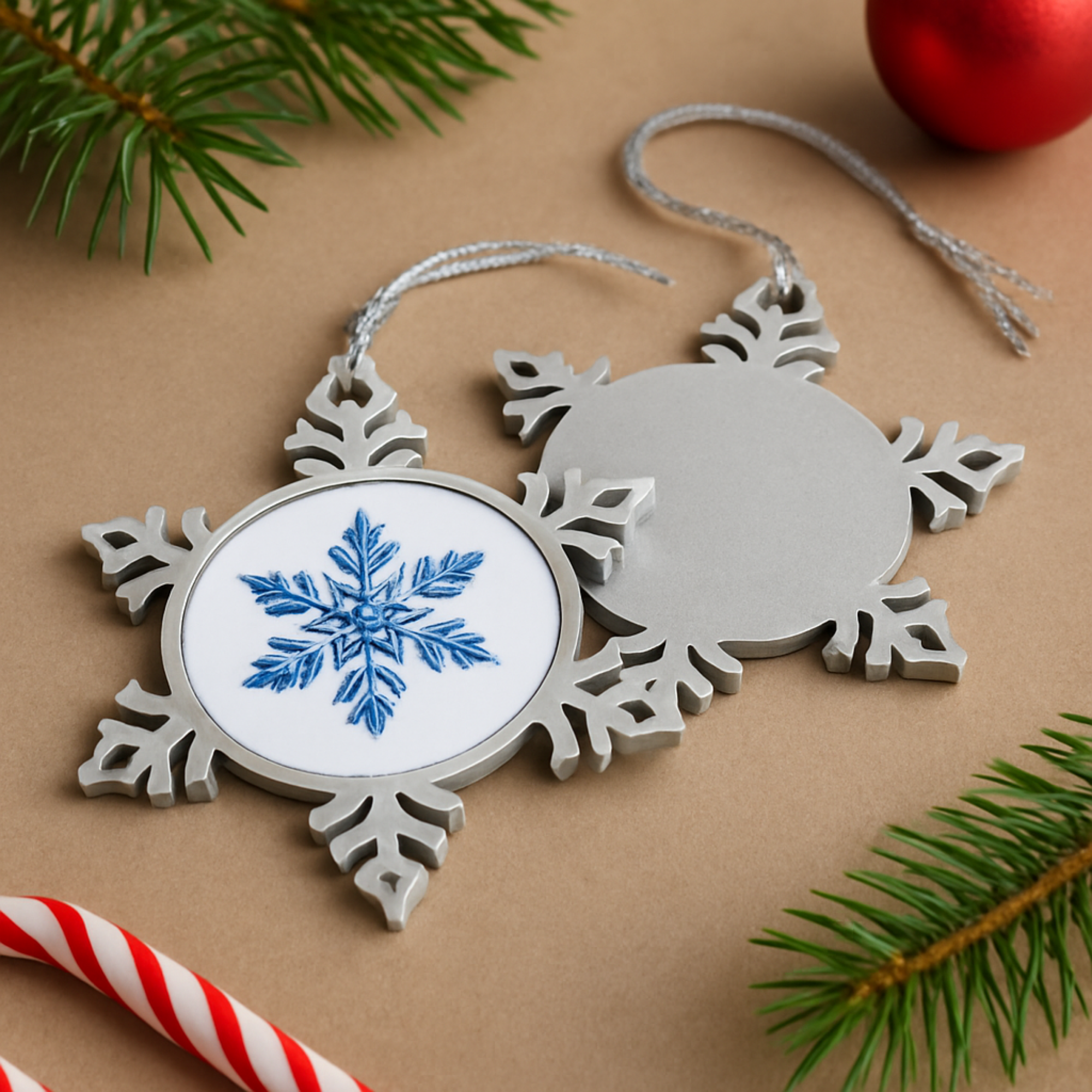 Pewter Snowflake Ornament with Blue Snowflake Design Winter Holiday Tree Decoration Elegant Metal Christmas Ornament Gift Keepsake product thumbnail image
