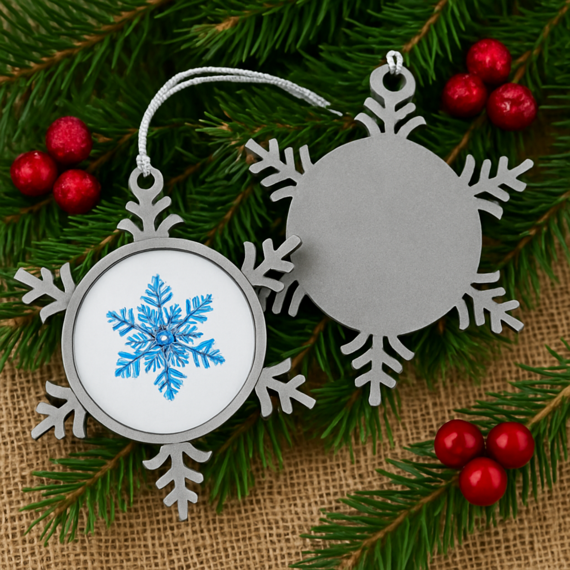 Pewter Snowflake Ornament with Blue Snowflake Design Winter Holiday Tree Decoration Elegant Metal Christmas Ornament Gift Keepsake product thumbnail image
