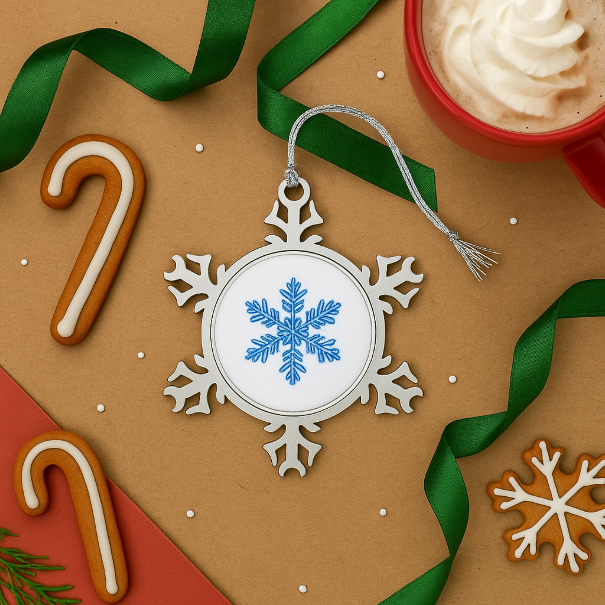 Pewter Snowflake Ornament with Blue Snowflake Design Winter Holiday Tree Decoration Elegant Metal Christmas Ornament Gift Keepsake product thumbnail image