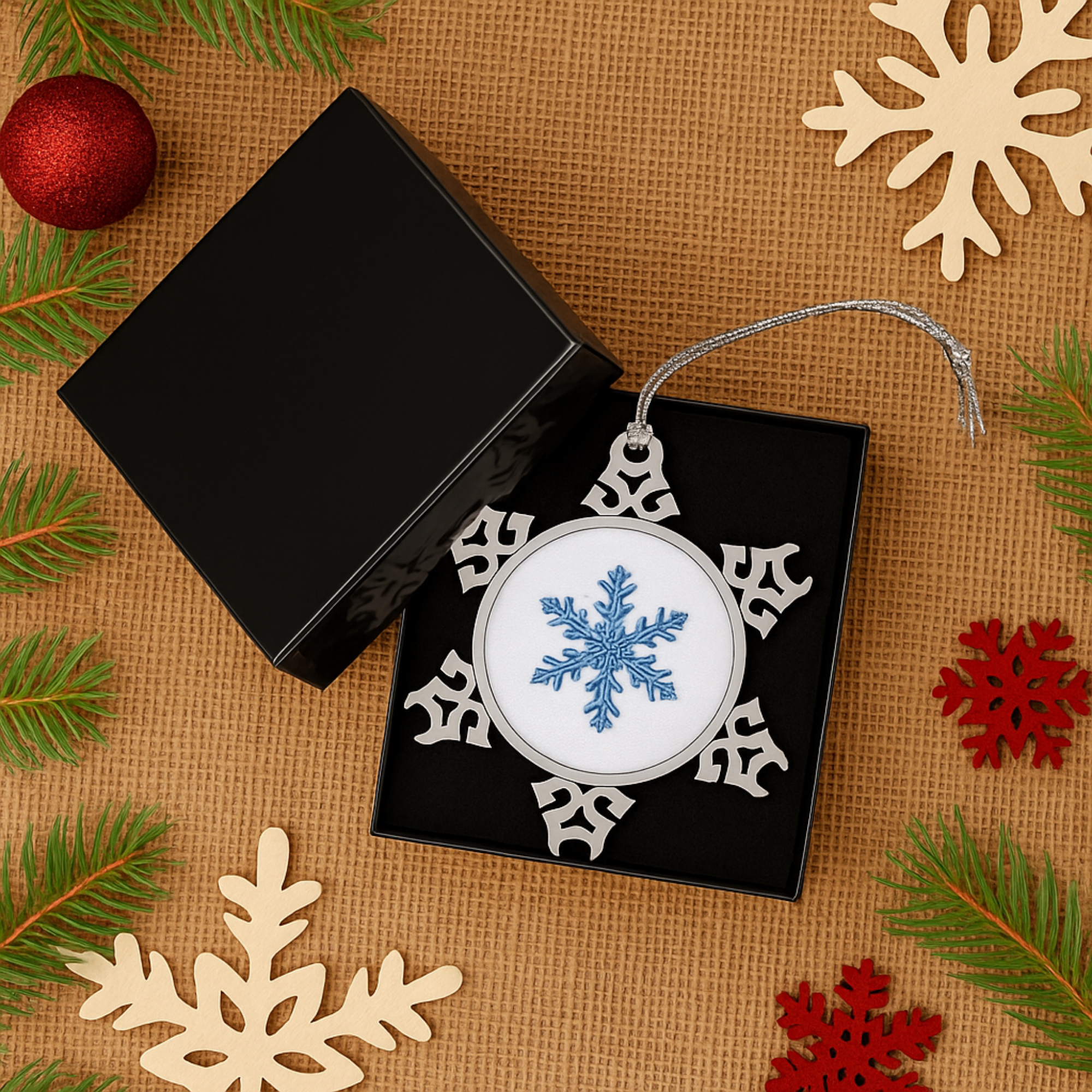 Pewter Snowflake Ornament with Blue Snowflake Design Winter Holiday Tree Decoration Elegant Metal Christmas Ornament Gift Keepsake product thumbnail image