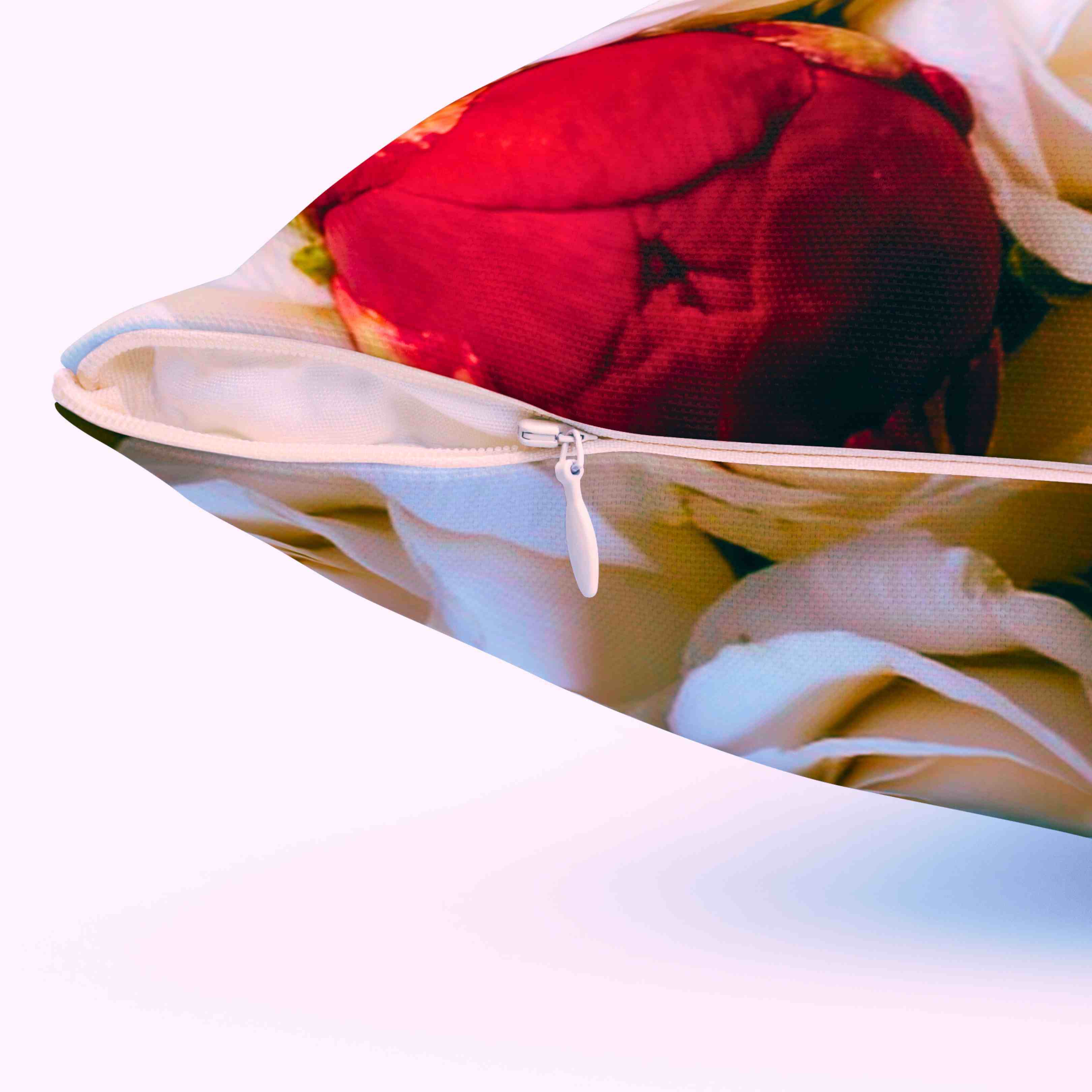 Red Peony and White Roses Pillow | Floral Square Cushion product thumbnail image Red Peony and White Roses Pillow | Floral Square Cushion product thumbnail image