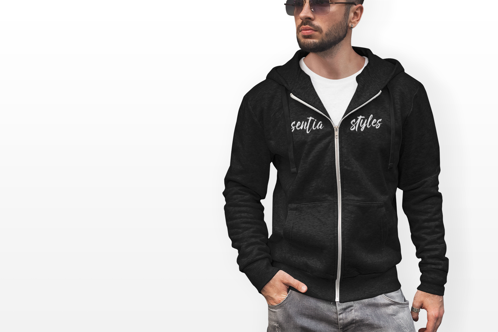 Senta Styles Black Full-Zip Hoodie — 'Senta Styles' Script Zip-Up