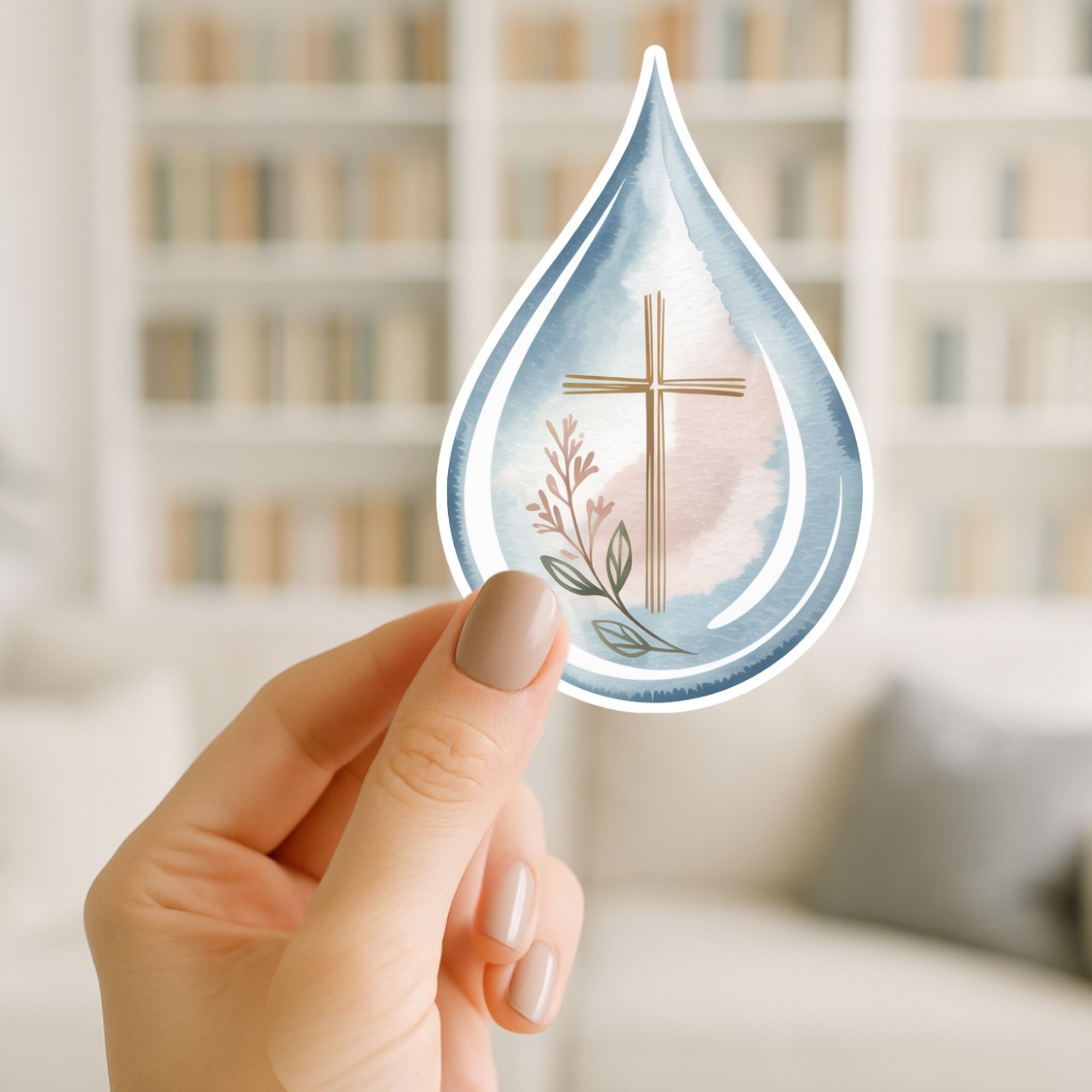 Waterdrop Cross Vinyl Sticker — Christian Faith Baptism Kiss-Cut Waterdrop Cross Vinyl Sticker — Christian Faith Baptism Kiss-Cut