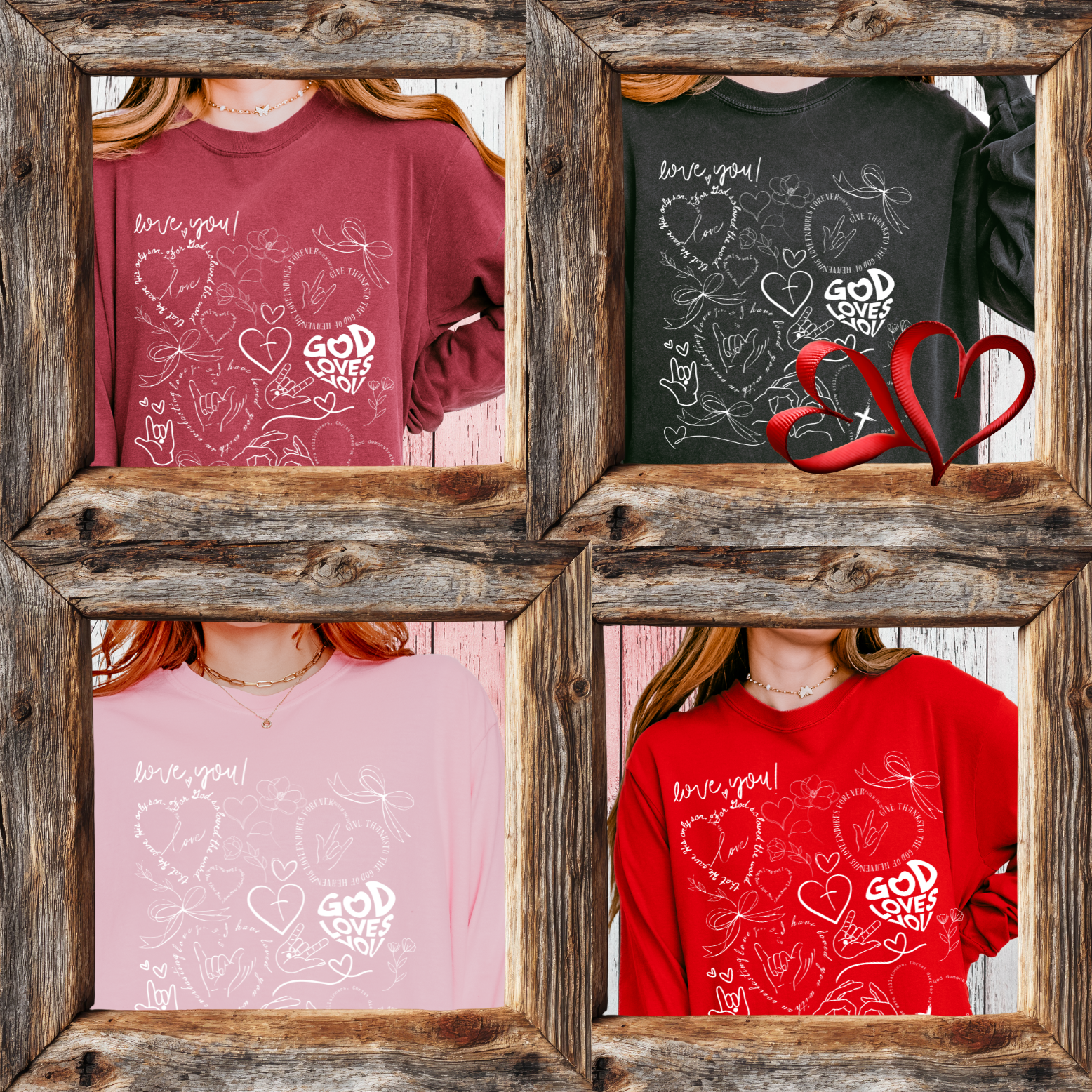 God Loves You Valentine Doodle Long Sleeve T-Shirt | Faith ASL product thumbnail image