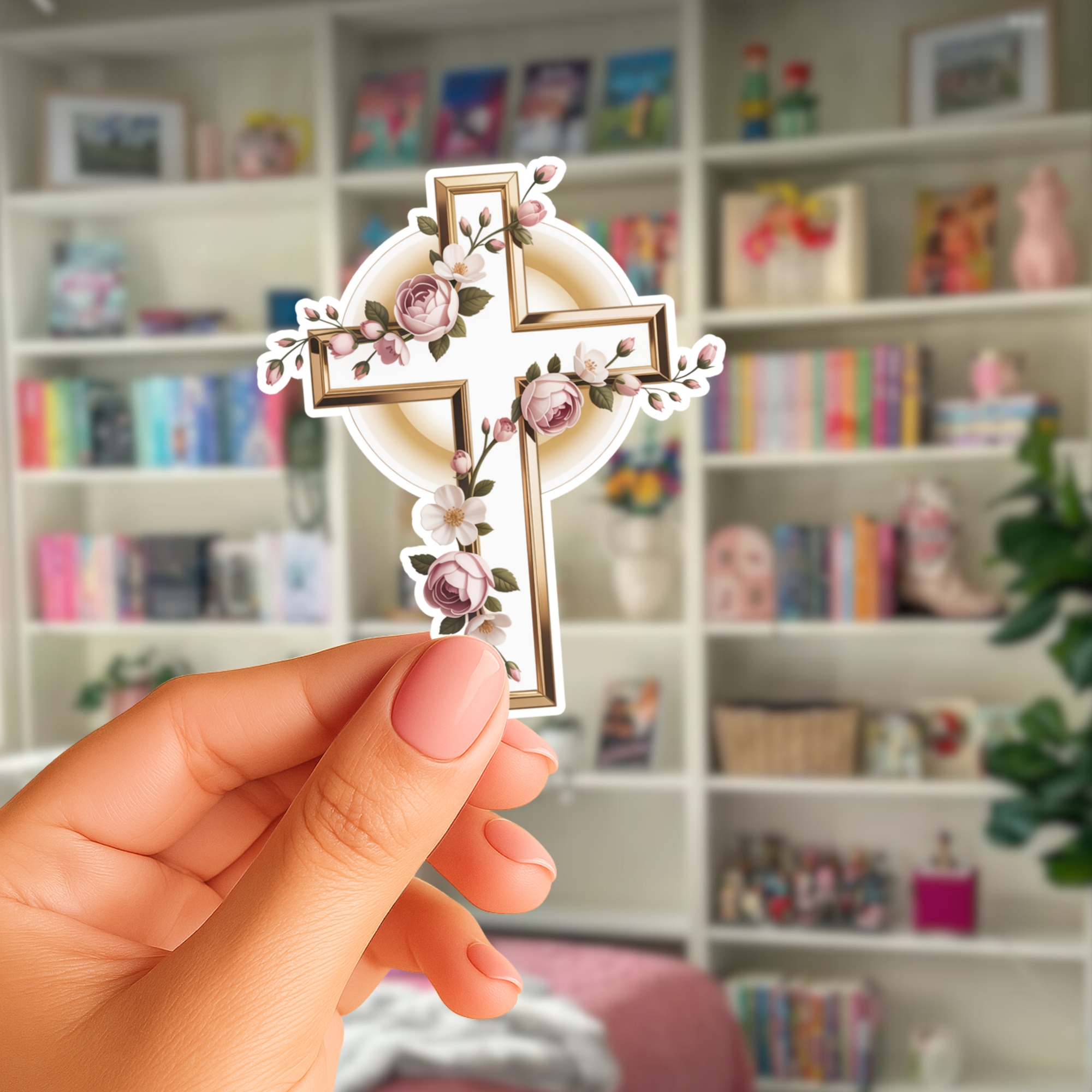 Floral Cross Kiss-Cut Sticker — Rose Accent Religious Decorative Decal product thumbnail image Floral Cross Kiss-Cut Sticker — Rose Accent Religious Decorative Decal product thumbnail image