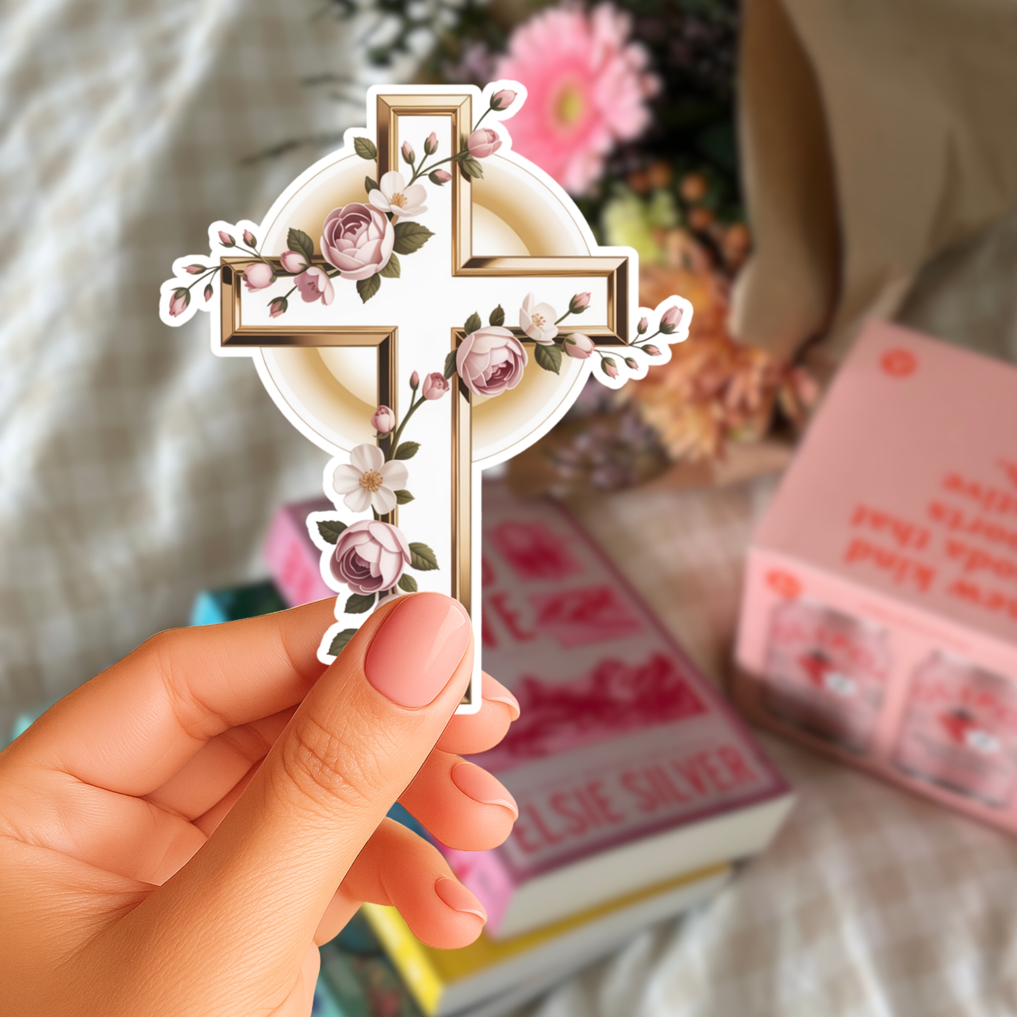 Floral Cross Kiss-Cut Sticker — Rose Accent Religious Decorative Decal product thumbnail image Floral Cross Kiss-Cut Sticker — Rose Accent Religious Decorative Decal product thumbnail image