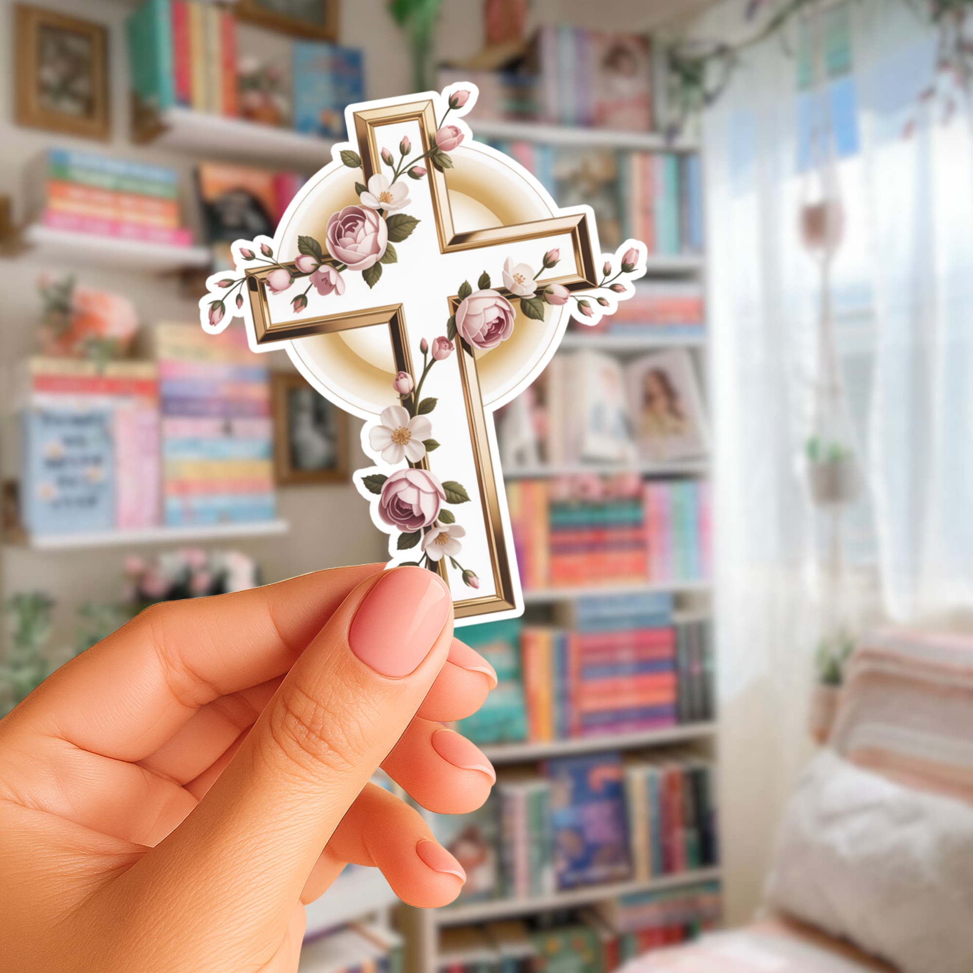 Floral Cross Kiss-Cut Sticker — Rose Accent Religious Decorative Decal product thumbnail image Floral Cross Kiss-Cut Sticker — Rose Accent Religious Decorative Decal product thumbnail image