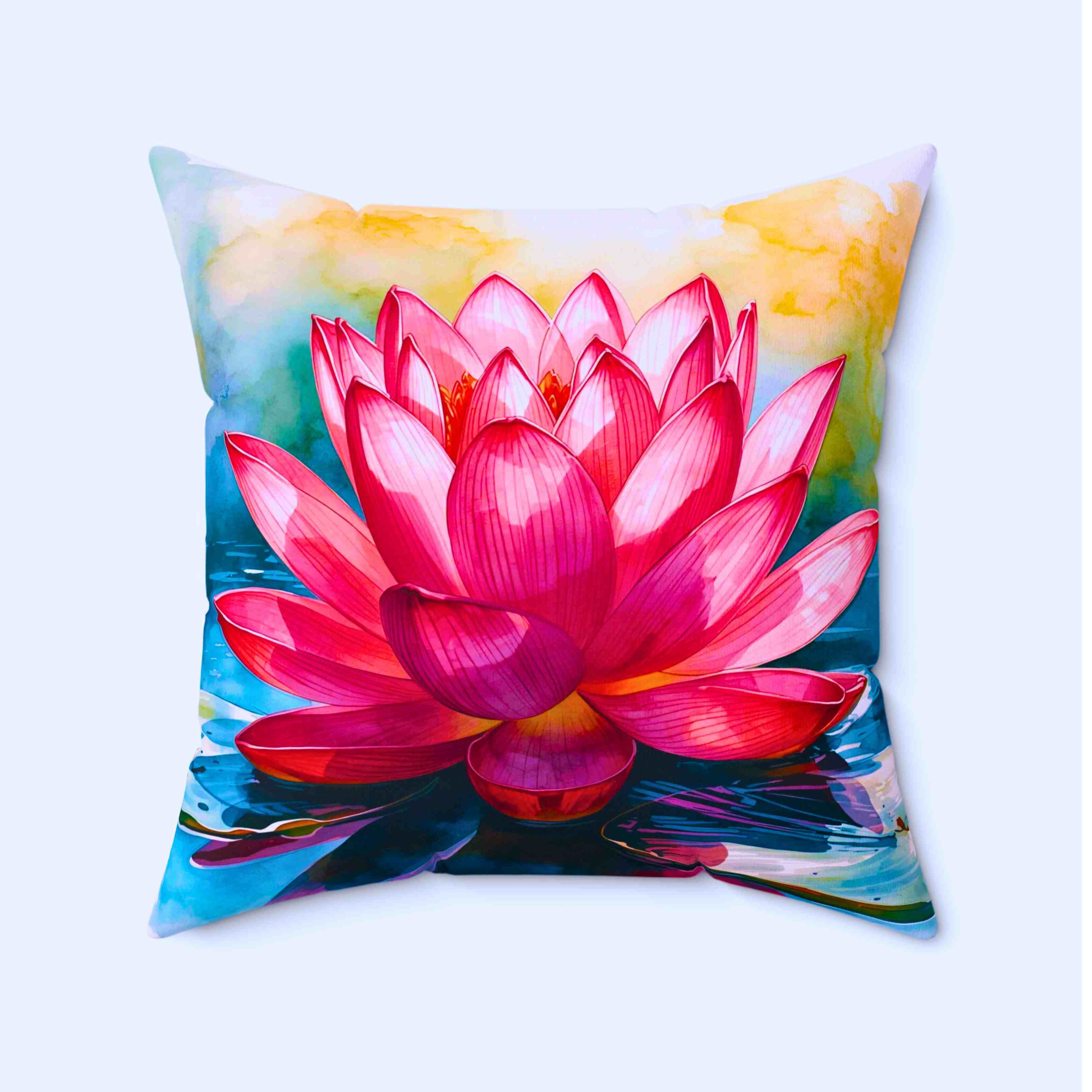 Pink Lotus Flower Pillow | Square Polyester Cushion product thumbnail image