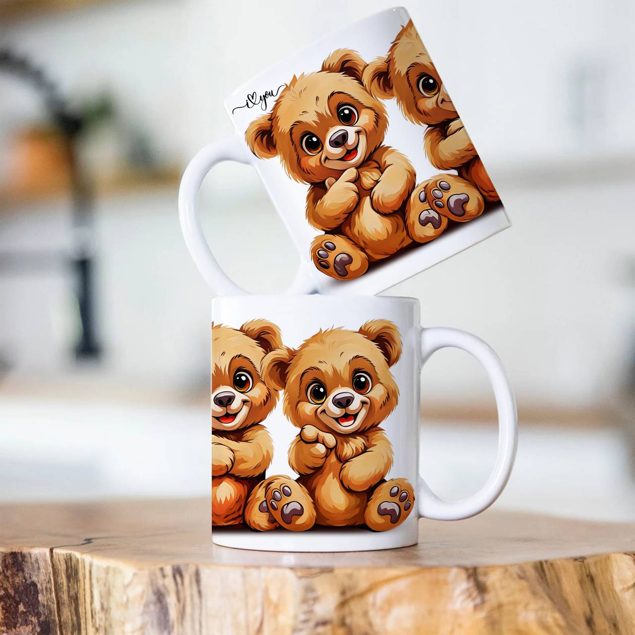 ASL I Love You Teddy Bears Ceramic Mug — Cute Cartoon Bear Coffee Cup (11oz/15oz) ASL I Love You Teddy Bears Ceramic Mug — Cute Cartoon Bear Coffee Cup (11oz/15oz)