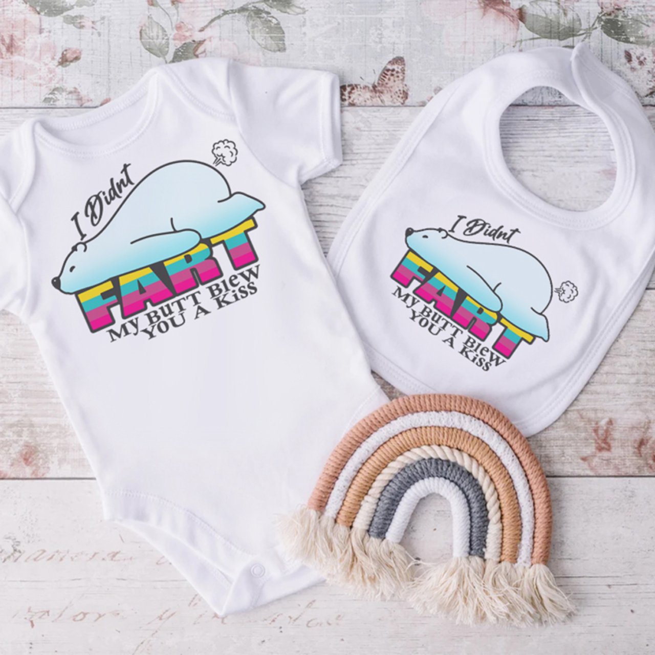 Baby Bodysuit – Cute Polar Bear 'I Didn't Fart My Butt Blew You a Kiss' Funny Infant Onesie (My Parents Gave You a Kiss) product thumbnail image