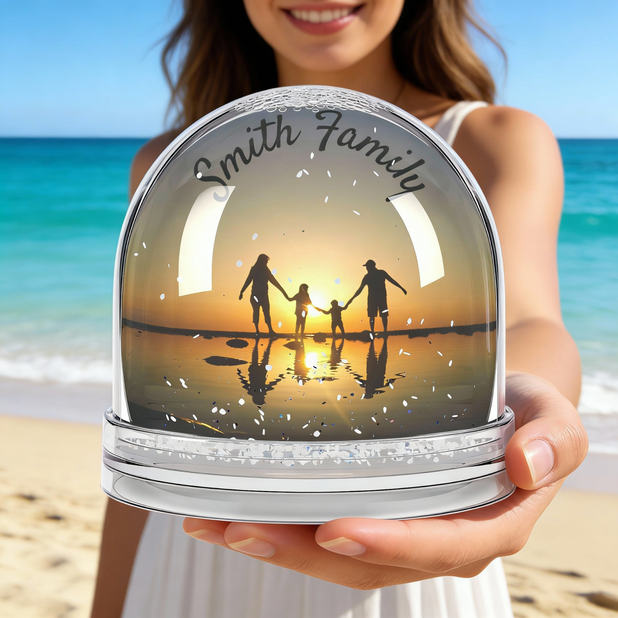 Custom Photo Snow Globe, Personalized Family Gift, Double-Sided Picture Text, Beach Keepsake, Holiday Gift, Memory Display Decor product thumbnail image Custom Photo Snow Globe, Personalized Family Gift, Double-Sided Picture Text, Beach Keepsake, Holiday Gift, Memory Display Decor product thumbnail image