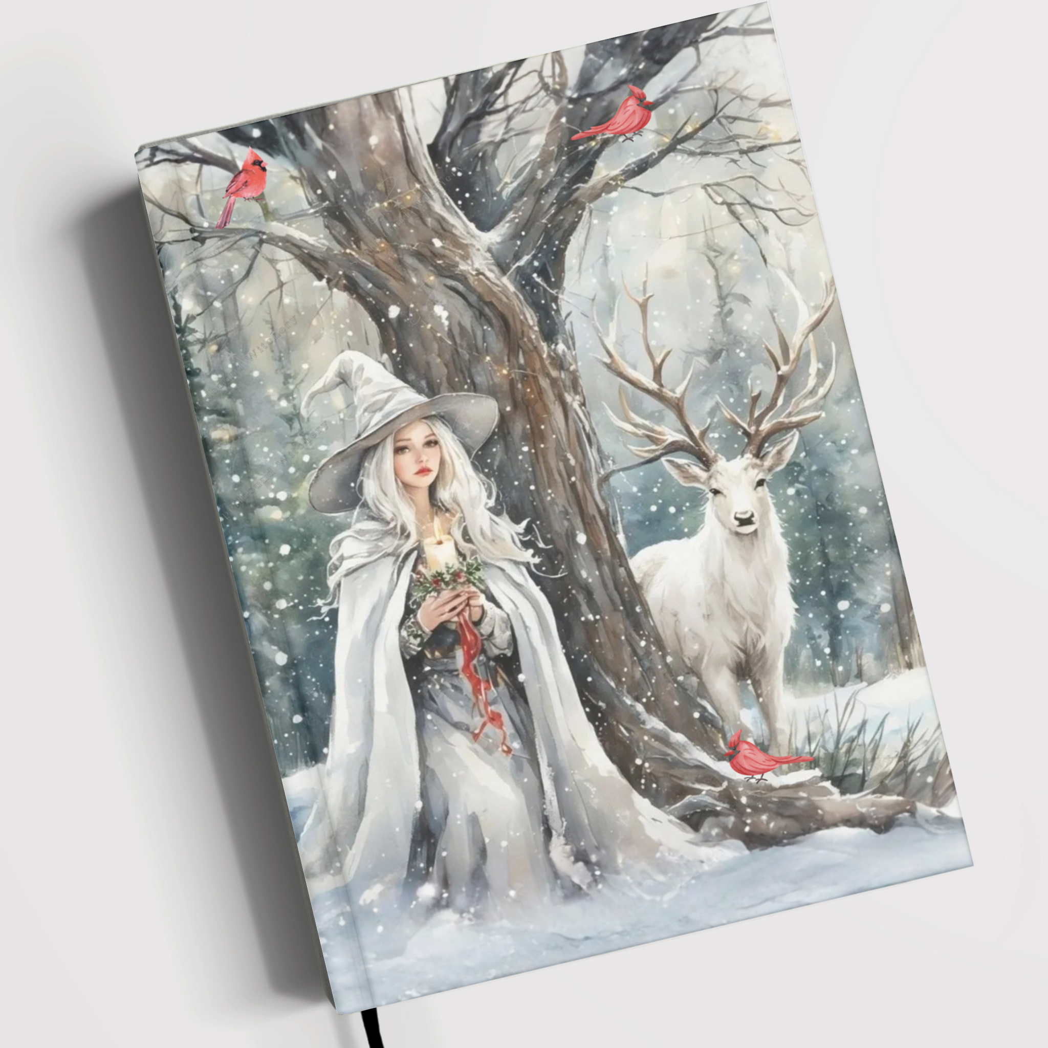 (U.S.) Winter Witch Hardcover Journal — 'Winter Witch' Artwork, Stag &amp; Cardinals, Witchcraft &amp; Reflection Notebook