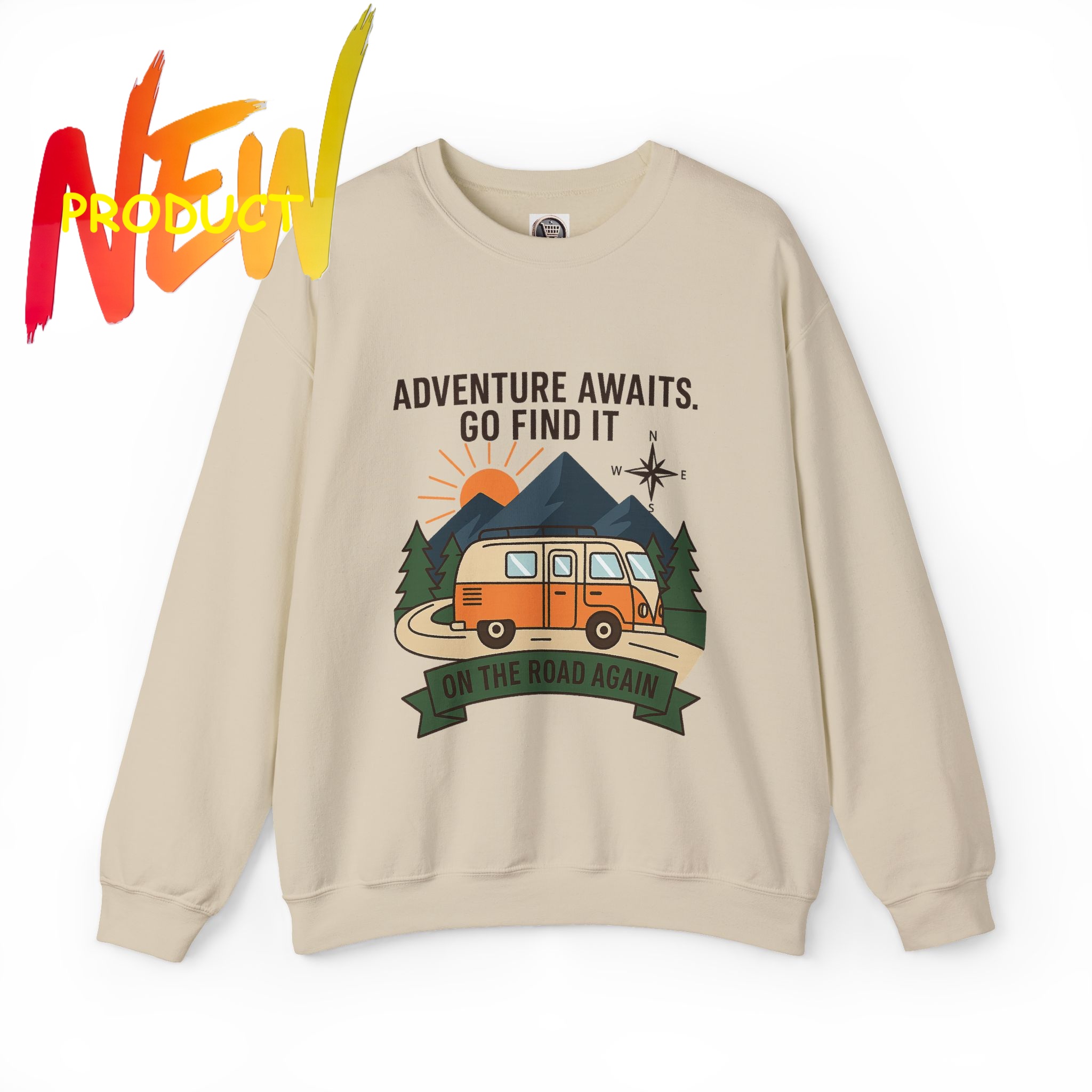 Crewneck Sweatshirt - "Adventure Awaits On The Road Again" Vintage Camper Van Crewneck Sweatshirt - "Adventure Awaits On The Road Again" Vintage Camper Van
