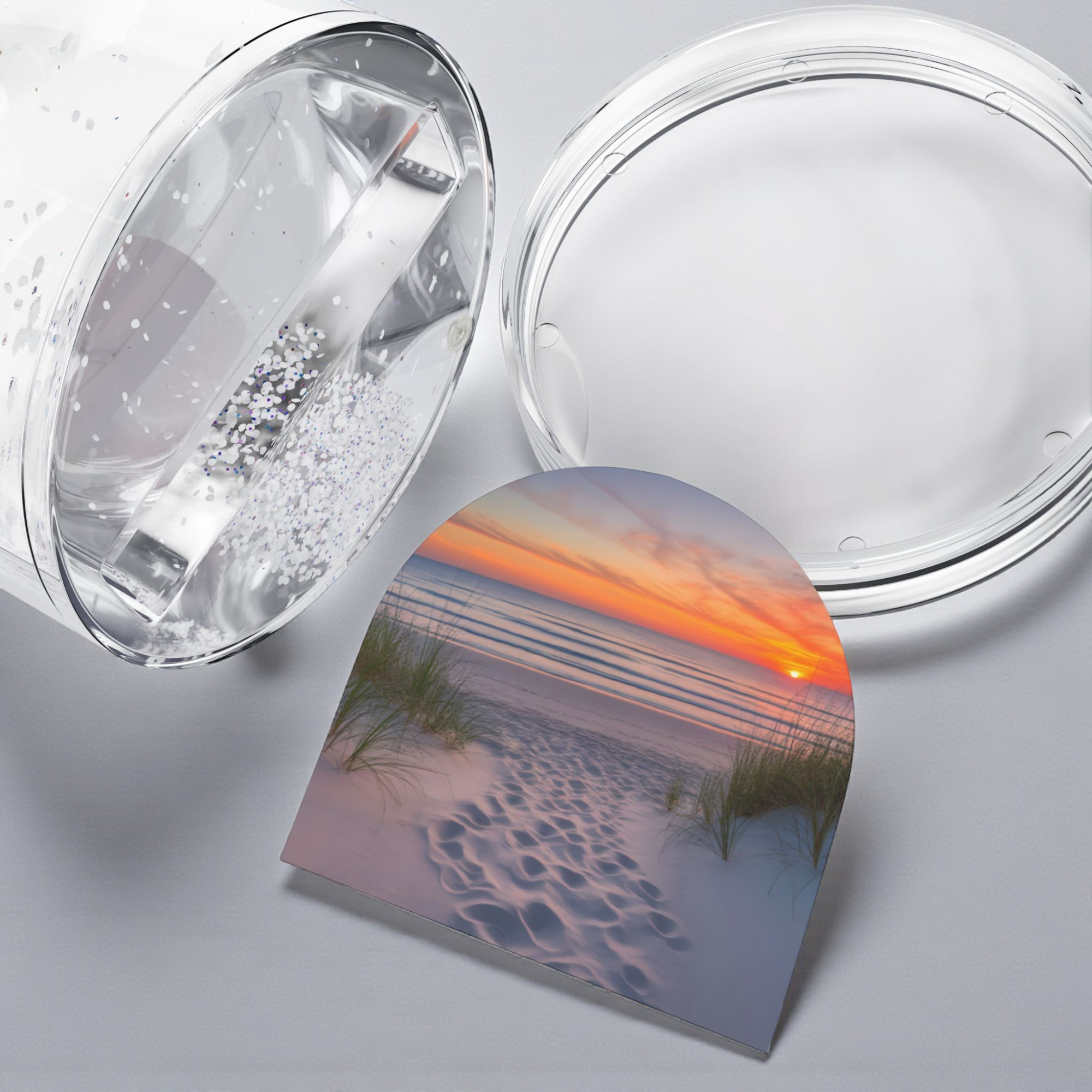 Beach Sunset Snow Globe, Coastal Decor Gift for Beach Lovers, Ocean Keepsake, Summer Vibes Winter Decor, Tropical Sand Snowglobe product thumbnail image