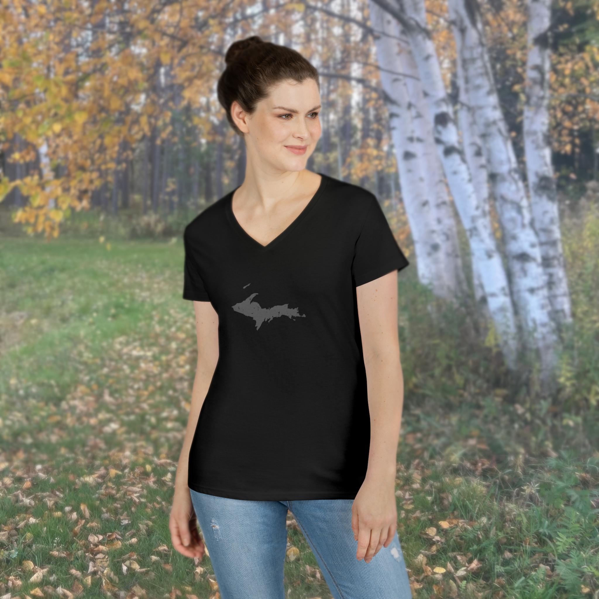 UP Map Women’s V Neck Shirt | Michigan Upper Peninsula Tee with Isle Royale | Yooper Gift for Her Great Lakes T-Shirt product thumbnail image UP Map Women’s V Neck Shirt | Michigan Upper Peninsula Tee with Isle Royale | Yooper Gift for Her Great Lakes T-Shirt product thumbnail image